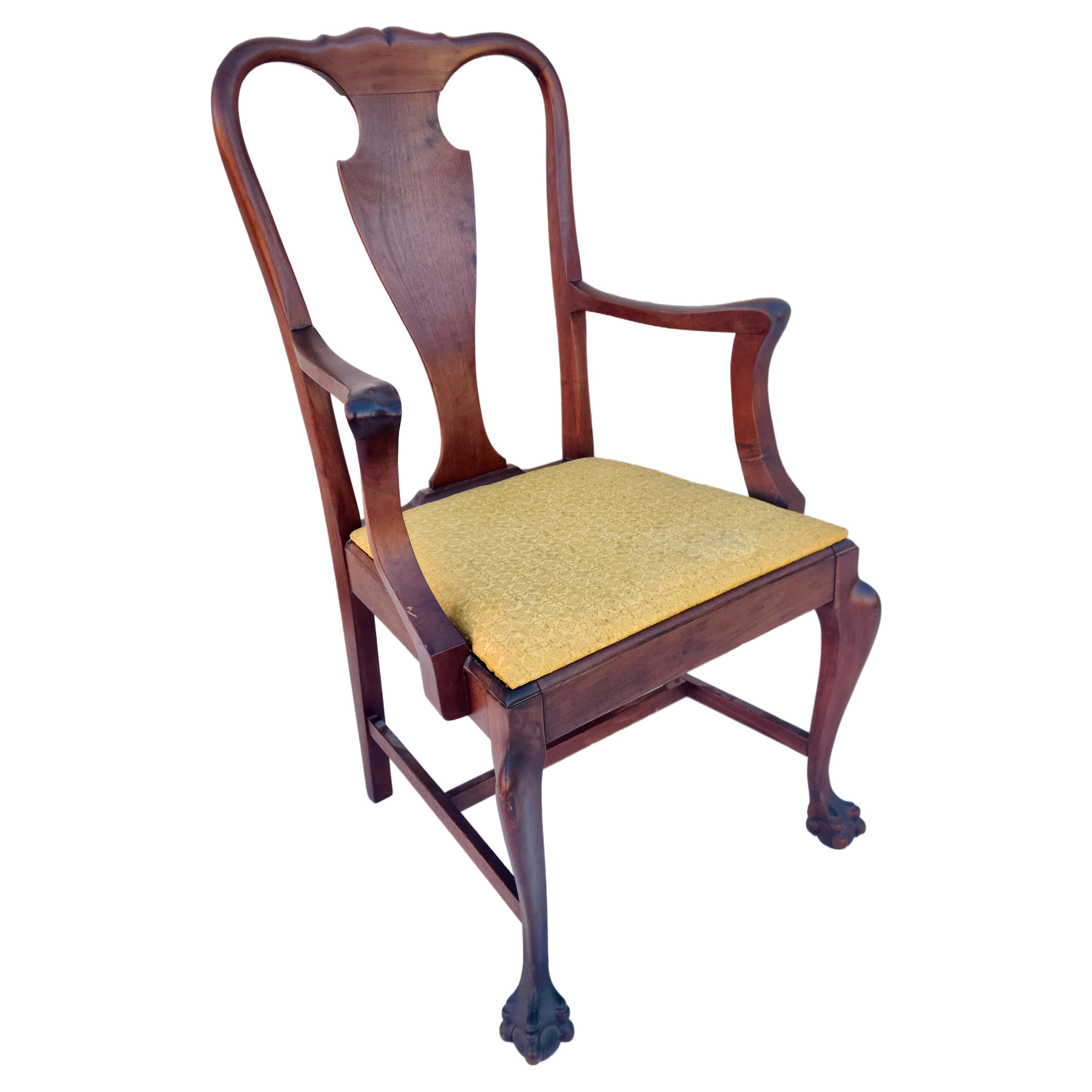 Please feel free to reach out for accurate shipping to your location.

Elegant Claw Foot Armchair. 
Walnut construction. 