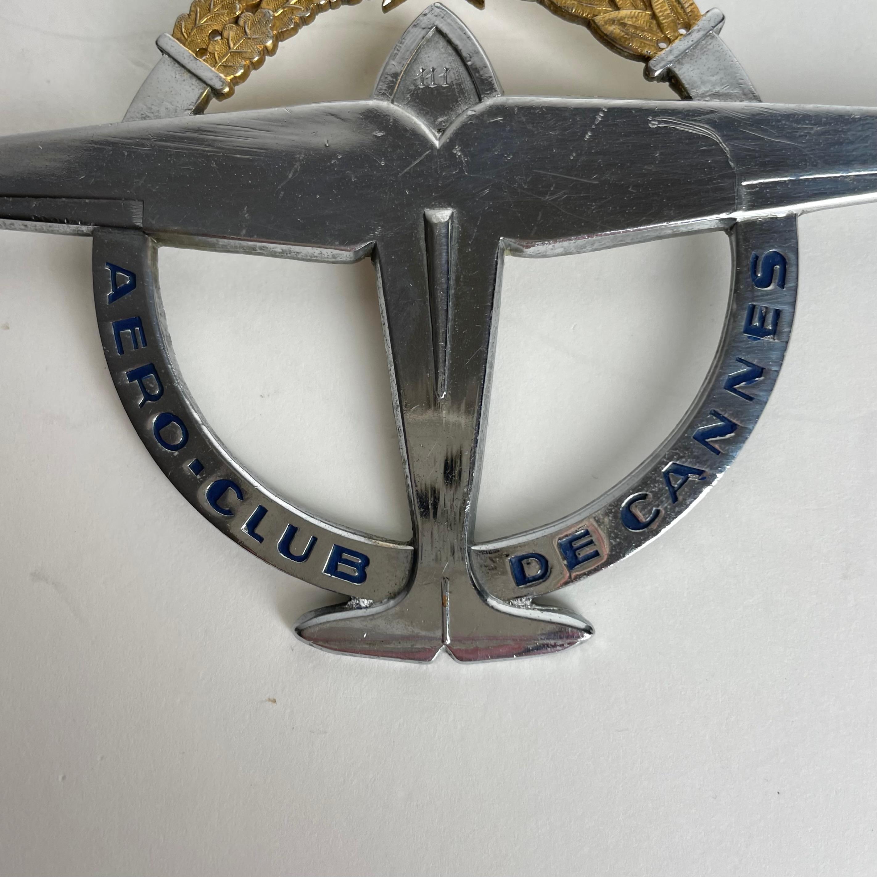 French Elegant Radiator Emblem, Aero-Club de Cannes, France from the 1930-40s For Sale