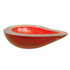 Elegant Rare 1960s Red Murano Glass Bowl Signed by Cenedese