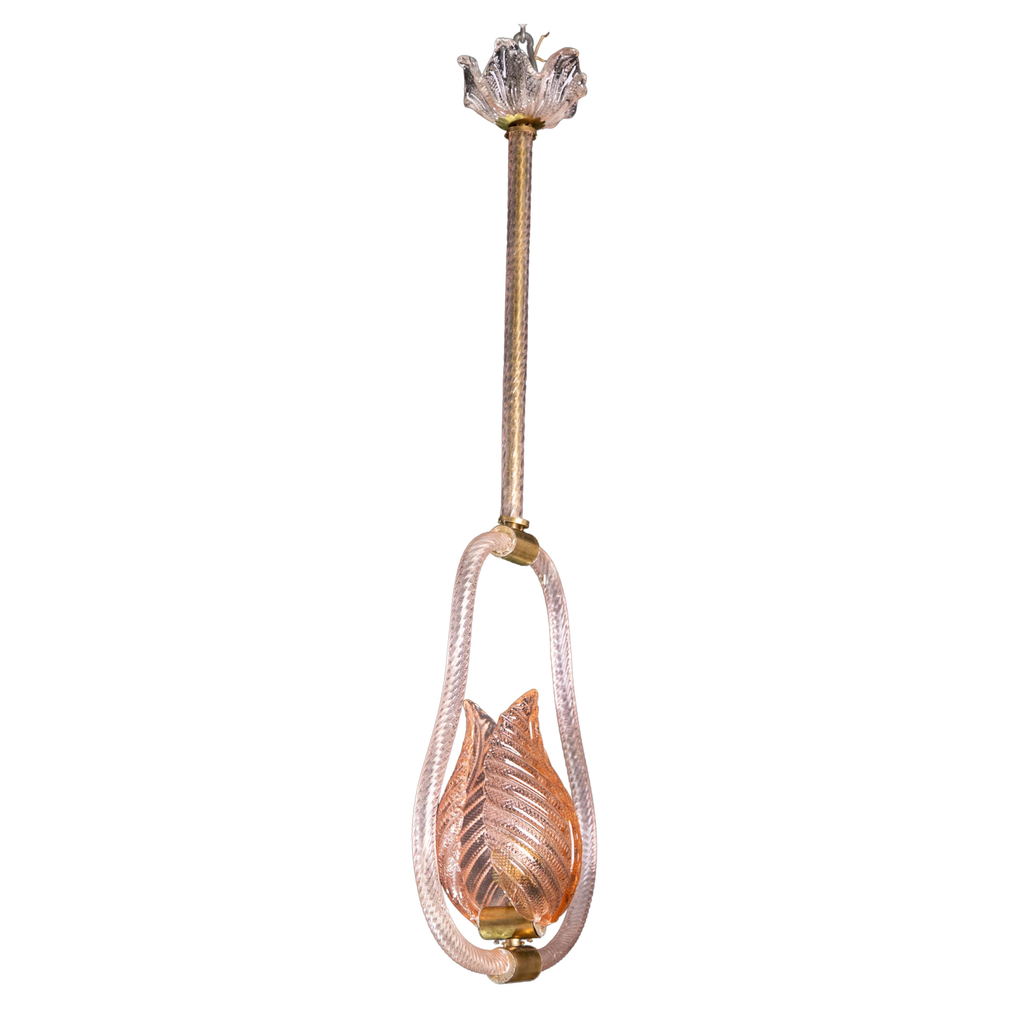 Elegant Rare Pink Murano Glass Chandelier by Barovier & Toso, 1950s