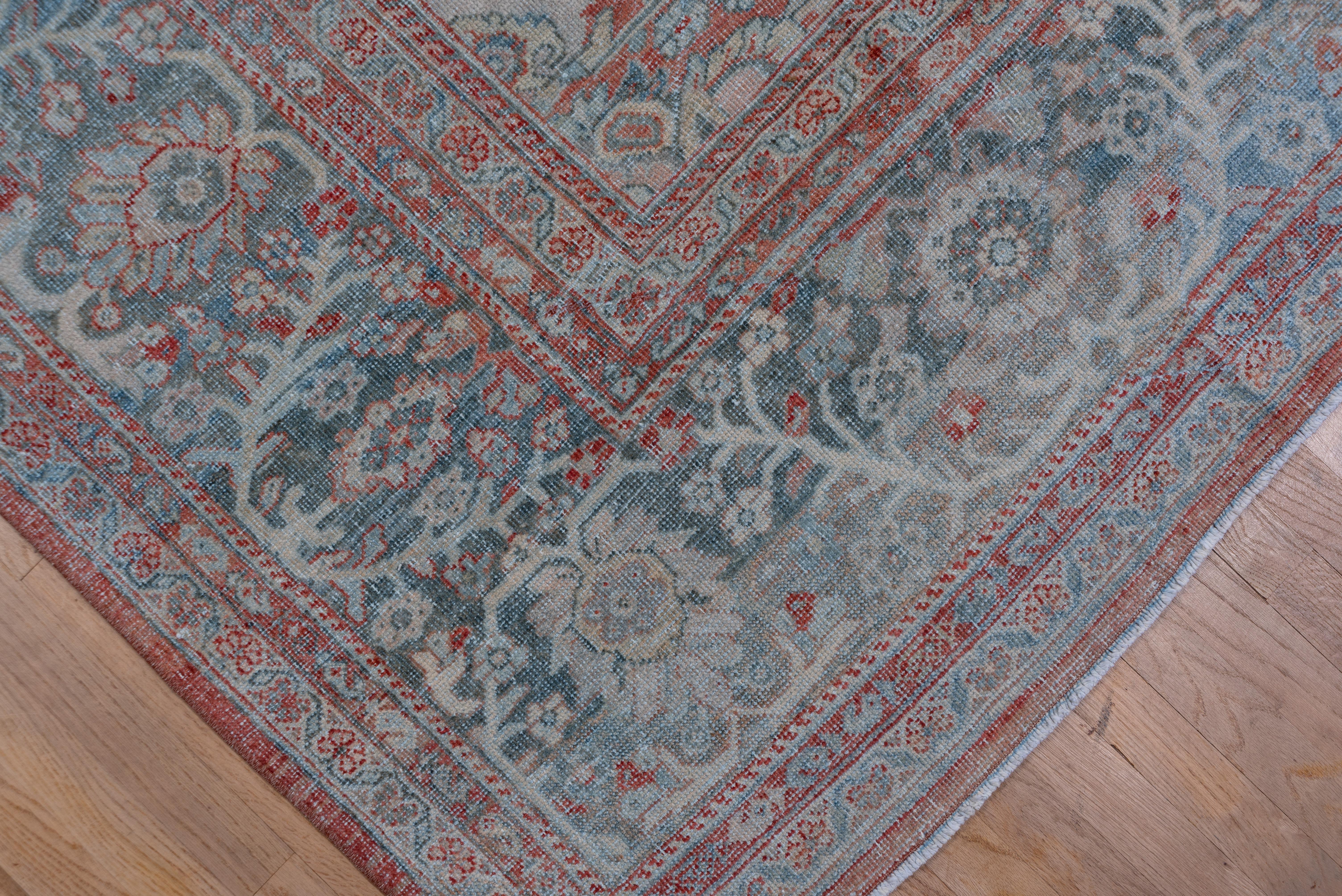 Hand-Knotted Elegant Red Antique Persian Mahal Carpet, Lightly Distressed For Sale