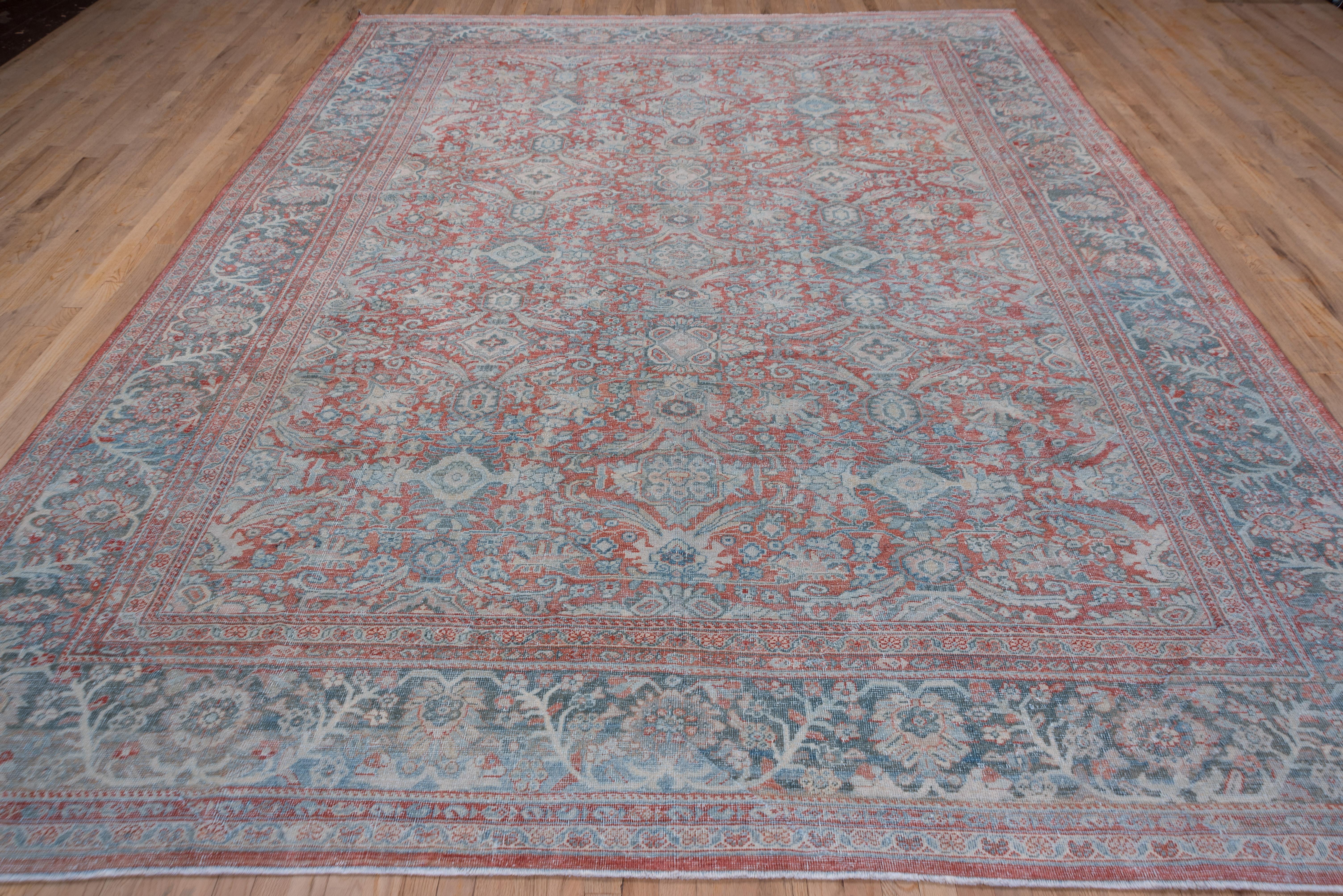 Wool Elegant Red Antique Persian Mahal Carpet, Lightly Distressed For Sale