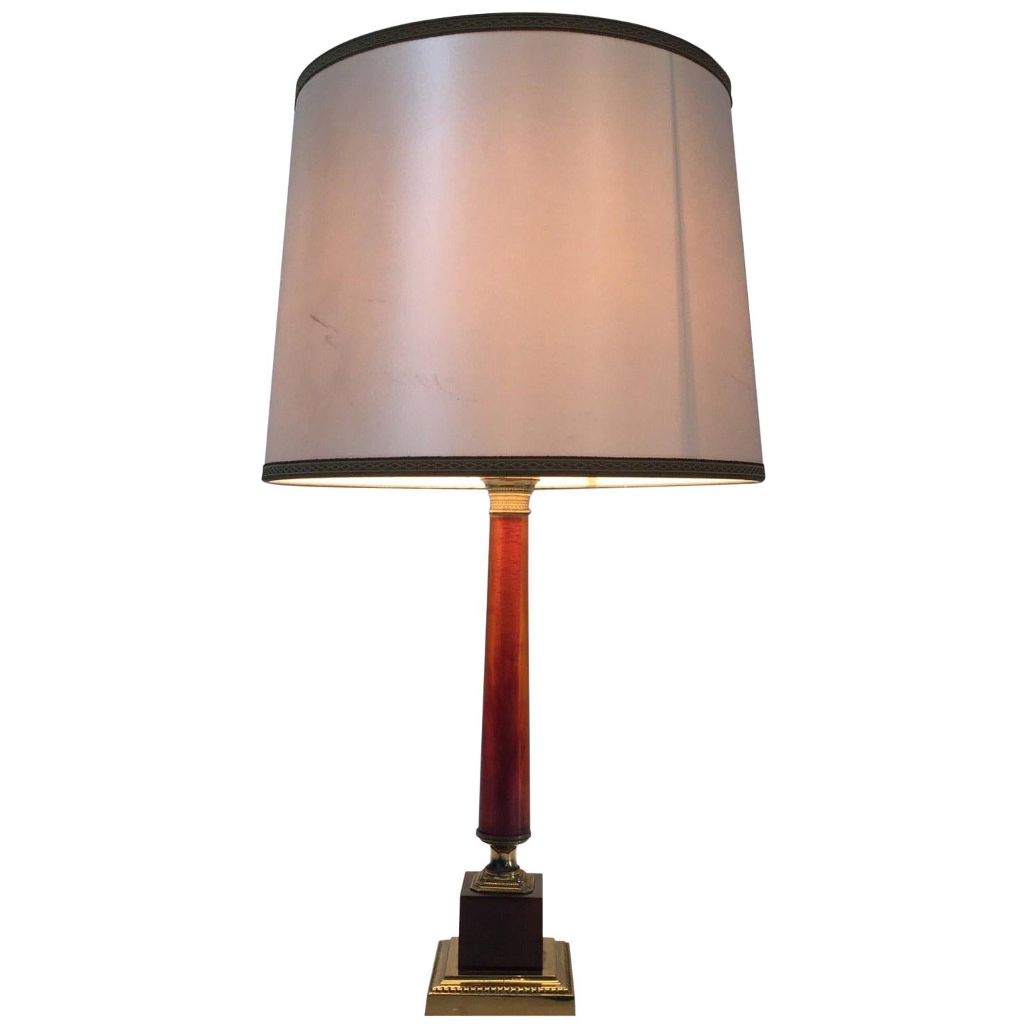 Elegant Red Celluloid and Brass Table Lamp, French, circa 1950 For Sale