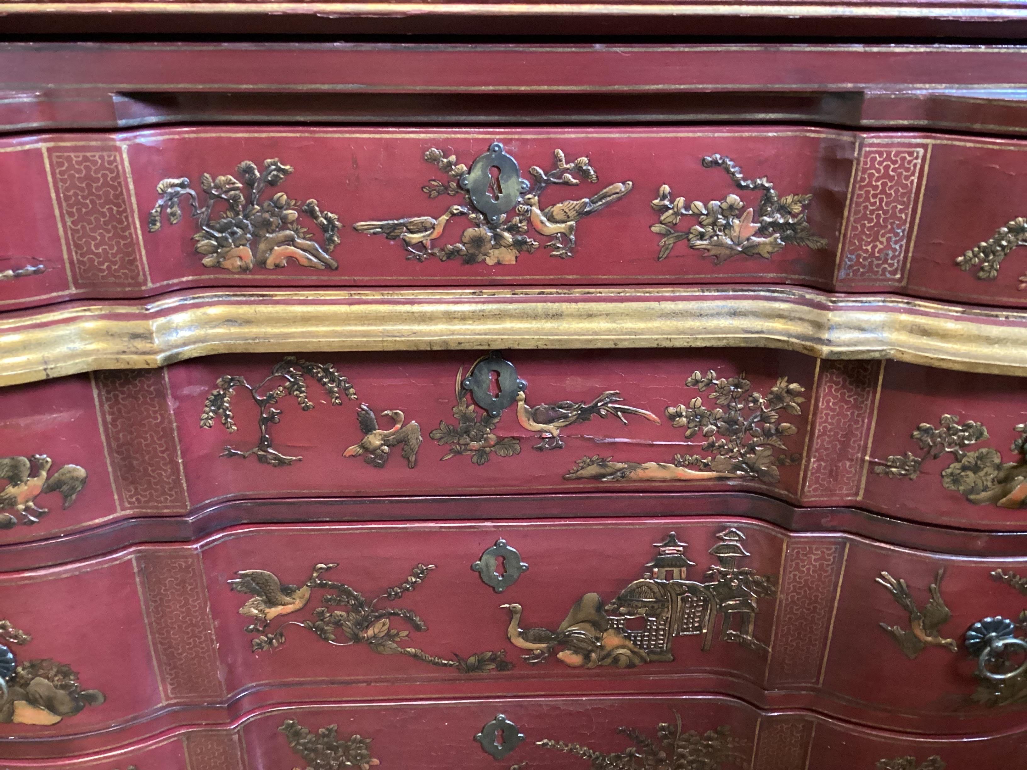 20th Century Elegant Red Chinoiserie Hand Painted Secretary Desk  For Sale