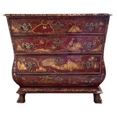 Elegant Red Japanned Anglo-Dutch Bombe Chest of 4 Drawers with Serpentine Top Elegant Red Japanned Anglo-Dutch Bombe Chest of 4 Drawers with Serpentine Top