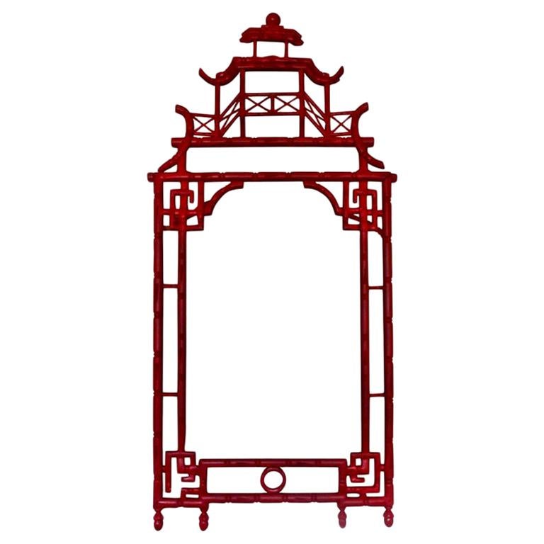 Elegant Red Lacquer Chinoiserie Mirror