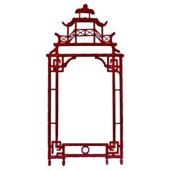 Elegant Red Lacquer Chinoiserie Mirror