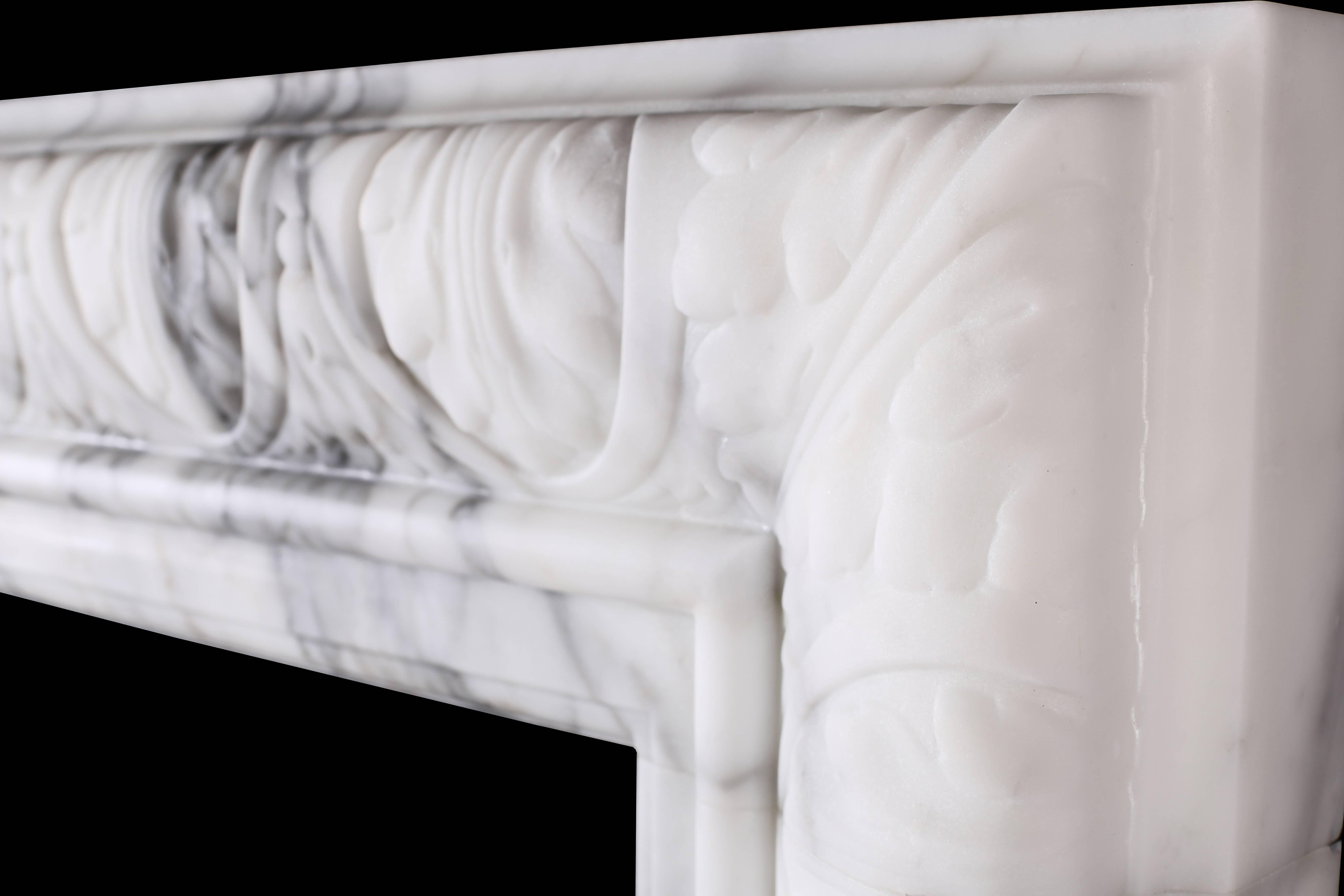 Regency Revival Elegant Regency Baroque Bolection Fireplace in Italian White Statuary Marble For Sale