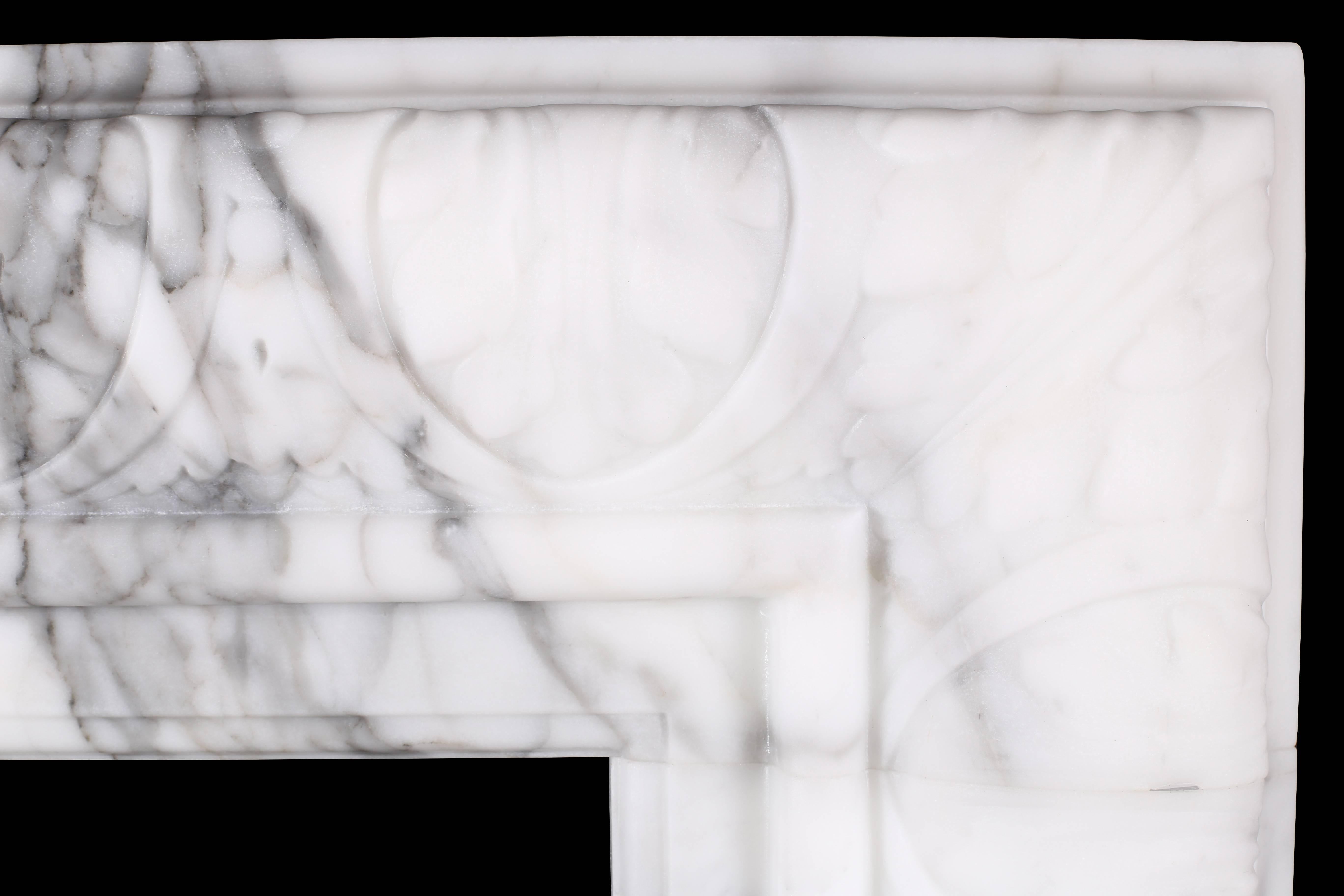 British Elegant Regency Baroque Bolection Fireplace in Italian White Statuary Marble For Sale