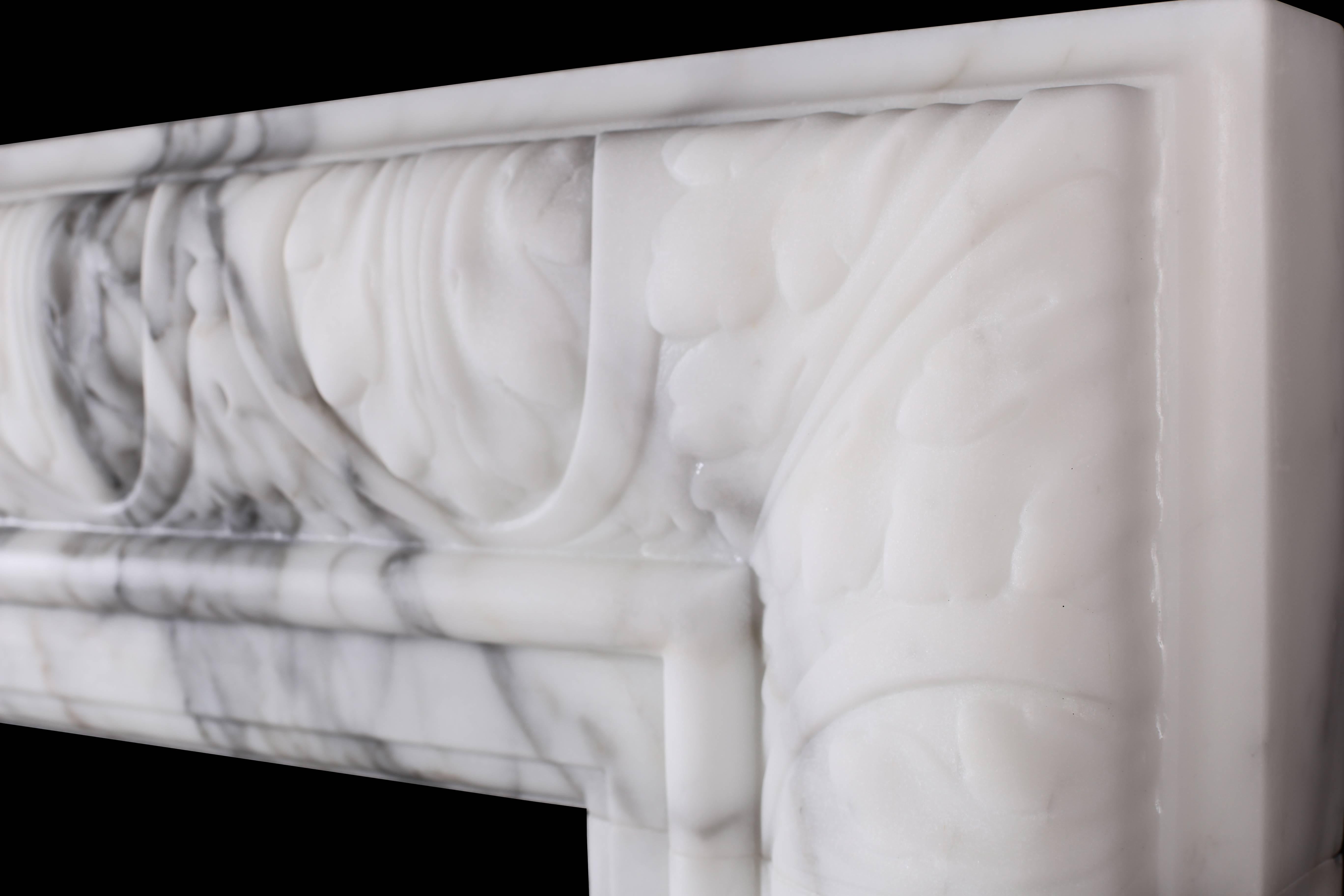 Elegant Regency Baroque Bolection Fireplace in Italian White Statuary Marble In Excellent Condition For Sale In London, GB