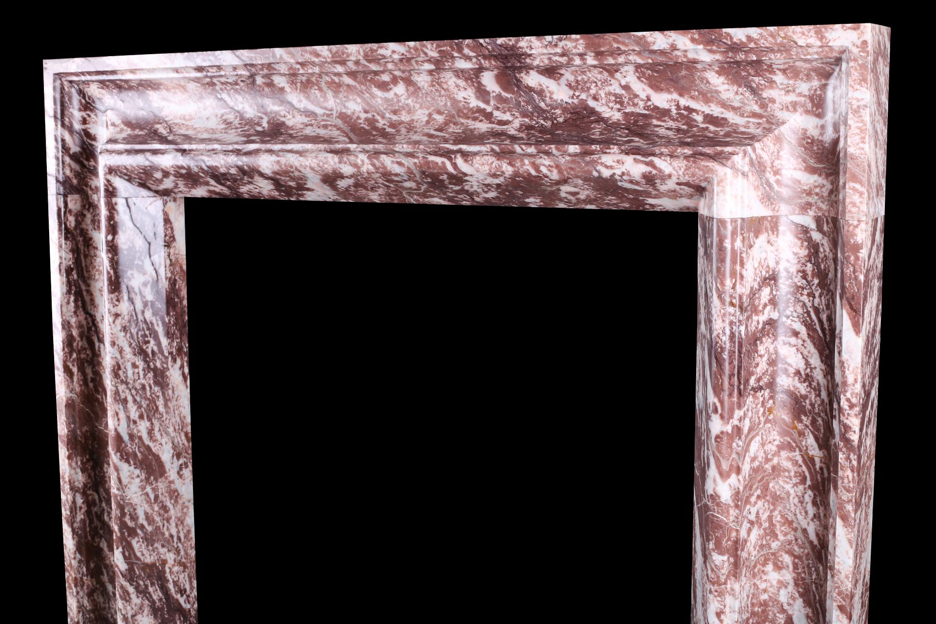19th Century Elegant Regency Baroque Bolection Fireplace Mantle Italian Fior di Pesco Marble For Sale