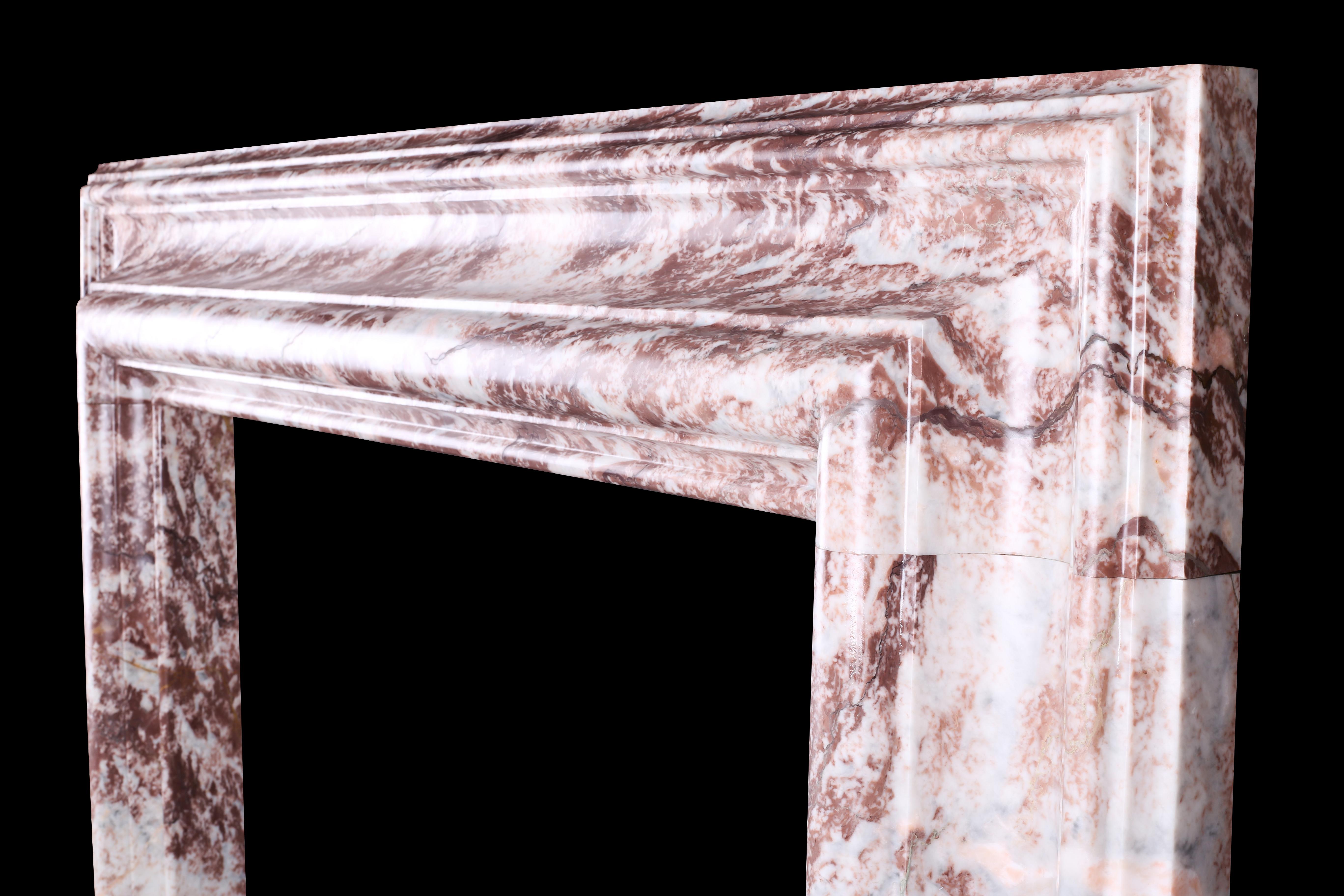 British Elegant Regency Baroque Bolection Fireplace Surround Italian Fior Pesco Marble For Sale