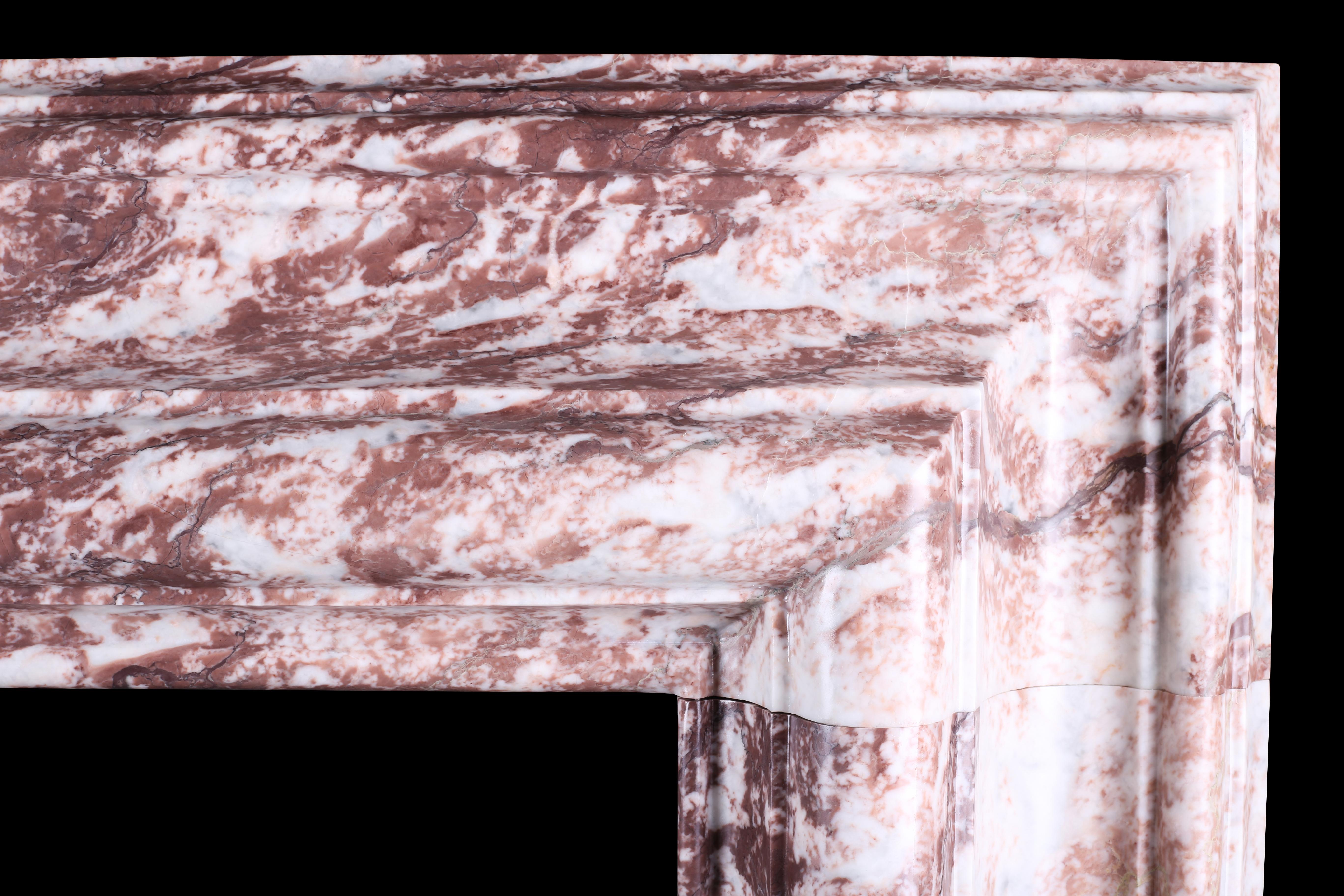Contemporary Elegant Regency Baroque Bolection Fireplace Surround Italian Fior Pesco Marble For Sale