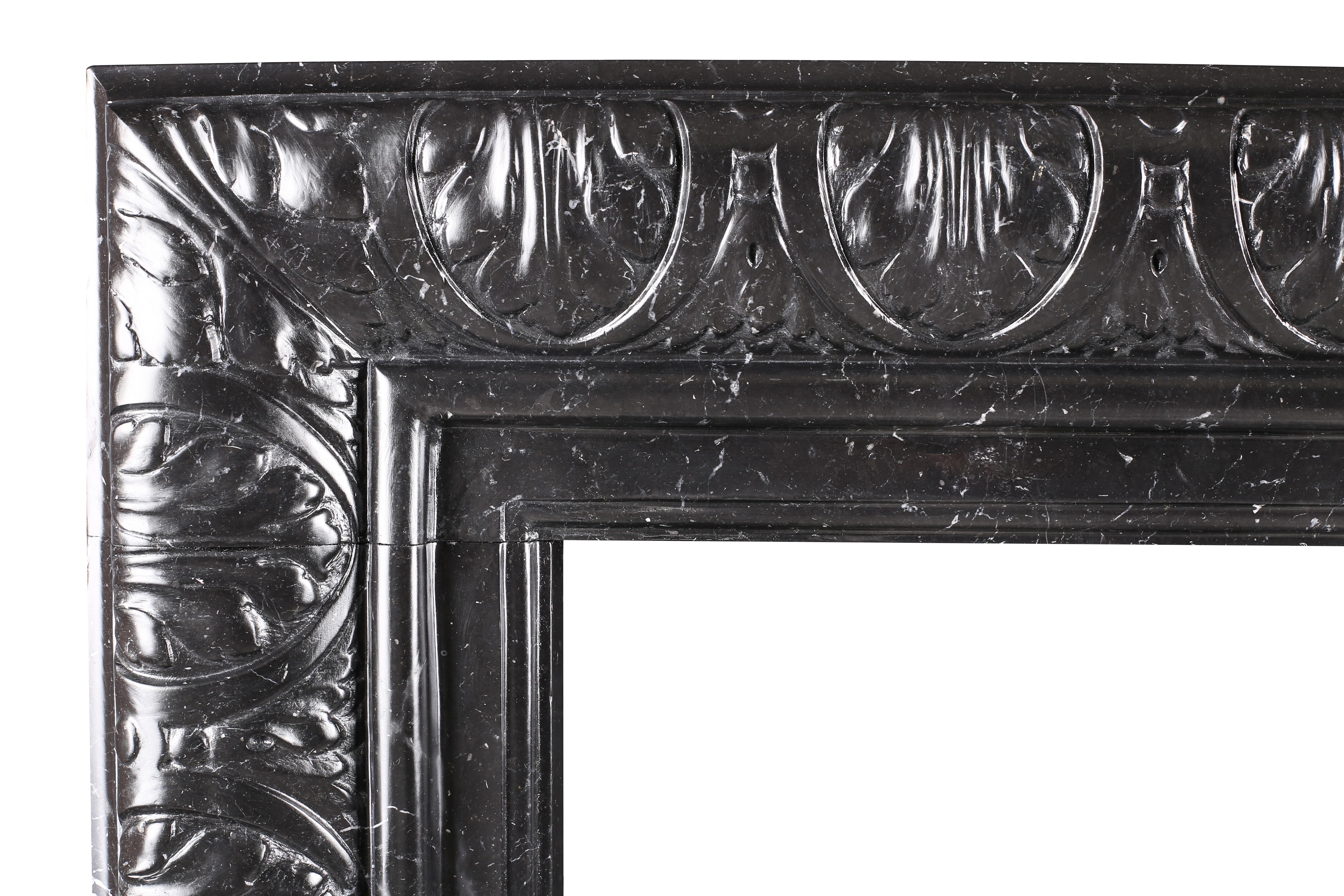 English Elegant Regency Baroque Carved Bolection Fireplace Surround Nero Marquina Marble For Sale