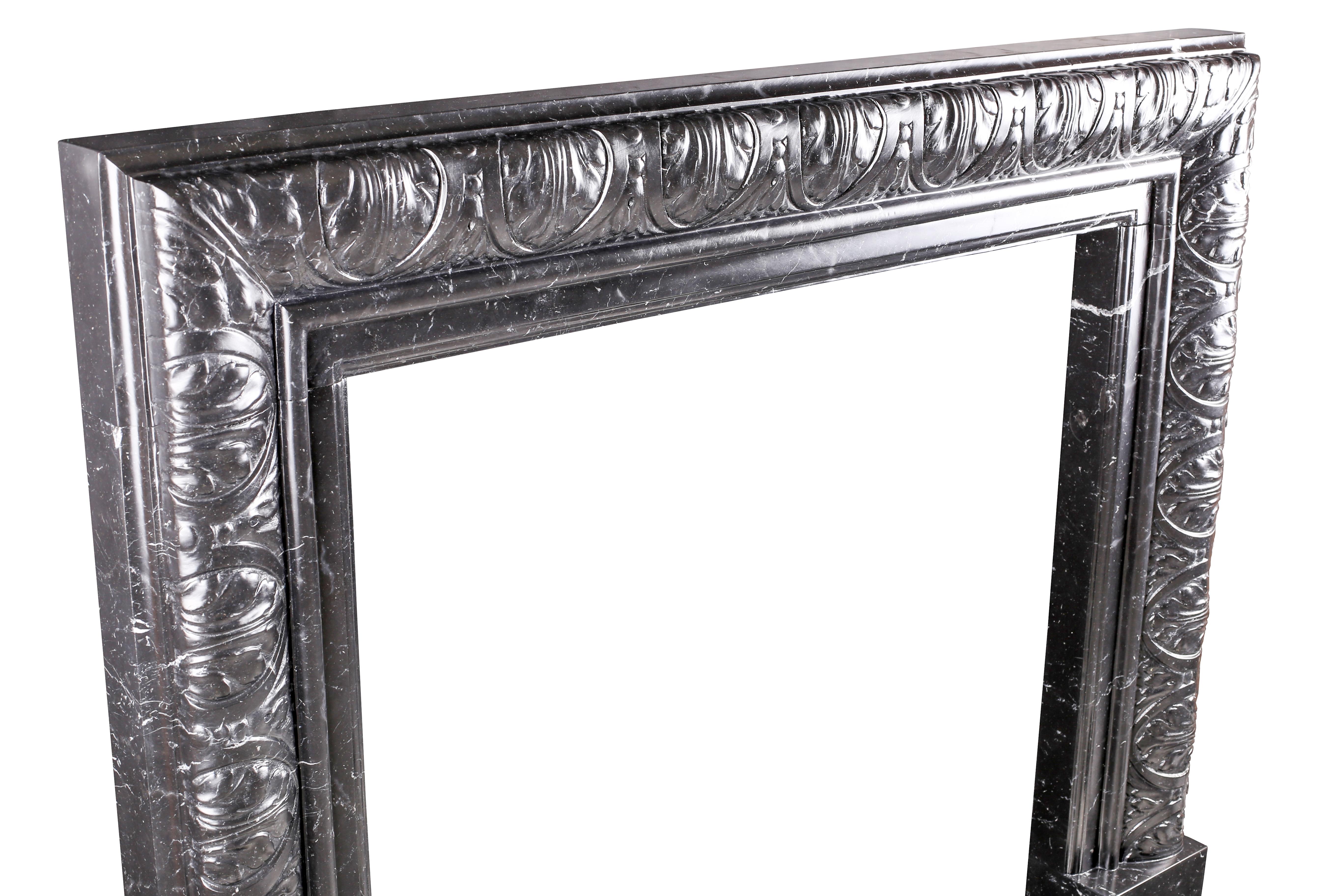 Elegant Regency Baroque Carved Bolection Fireplace Surround Nero Marquina Marble In New Condition For Sale In London, GB