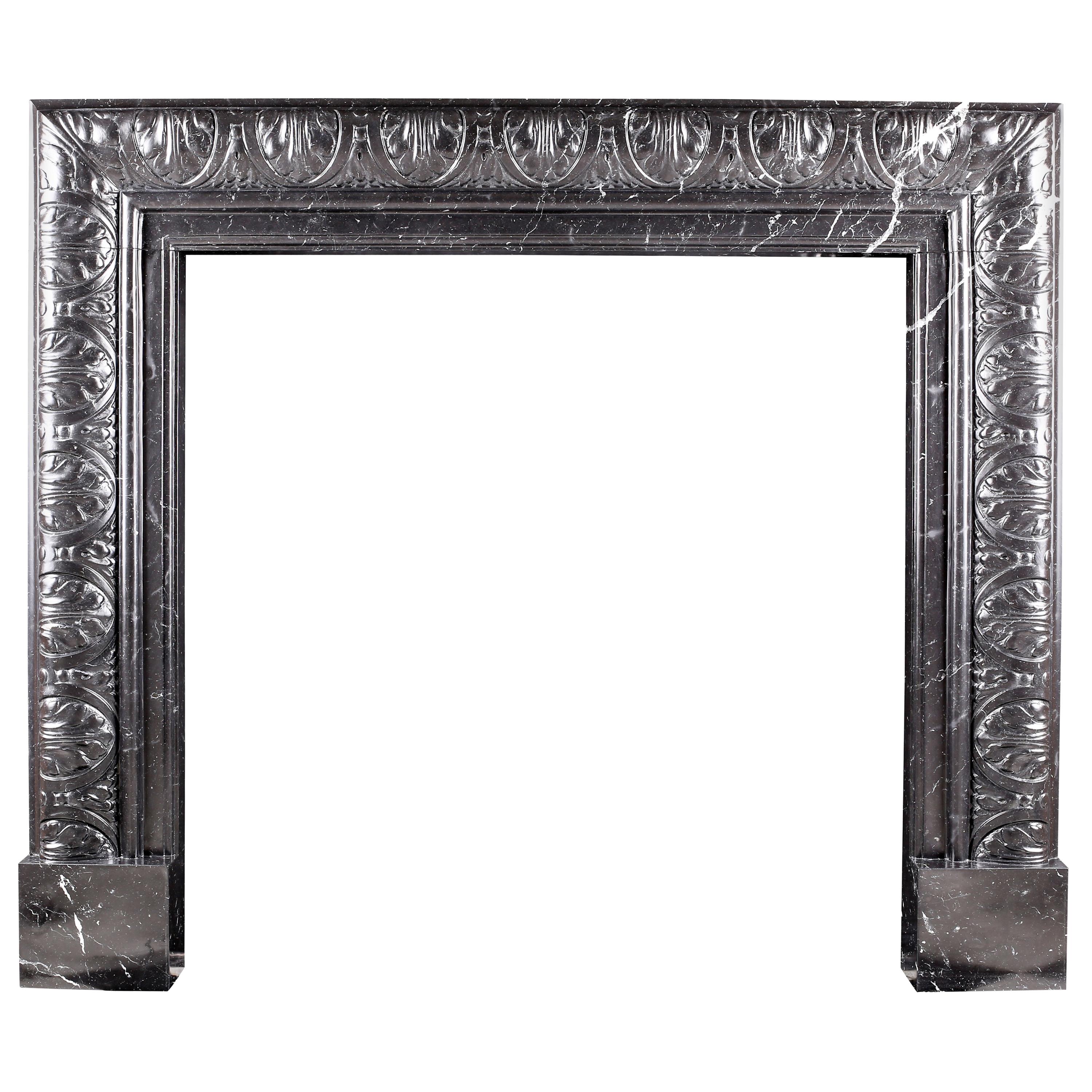 Elegant Regency Baroque Carved Bolection Fireplace Surround Nero Marquina Marble For Sale