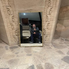 Elegant Regency Faux Bamboo Brass Wall Mirror Style of James Mont 1960s