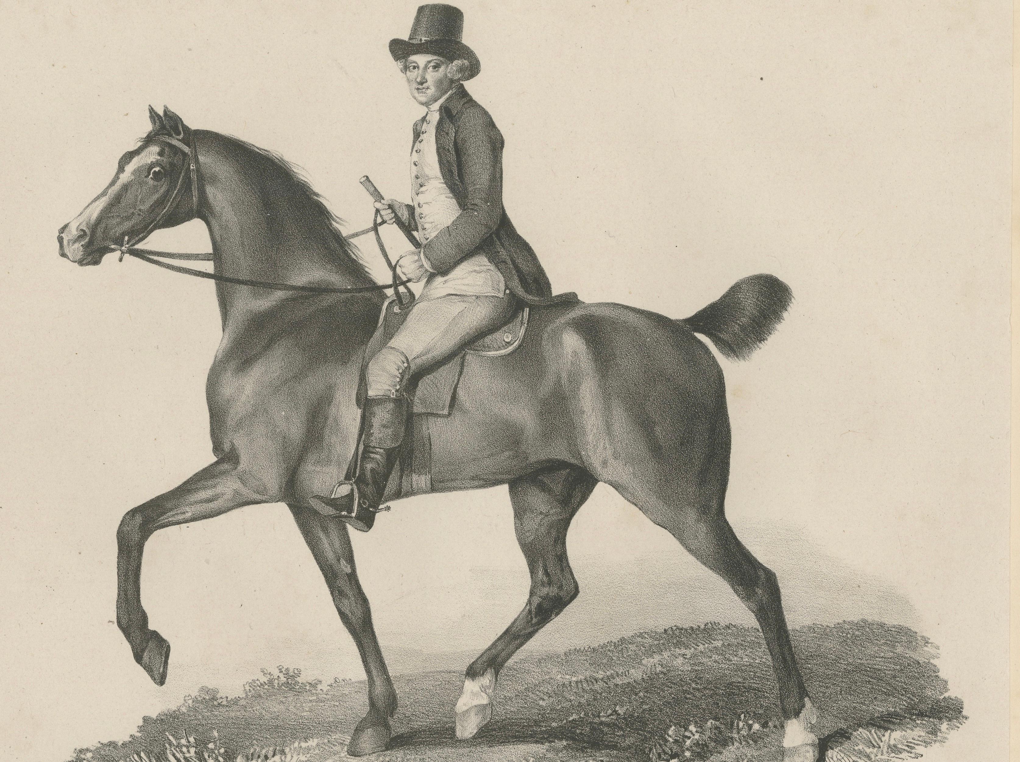 Elegant Regency Horse & Rider Portrait, Gauci Lithograph c.1840