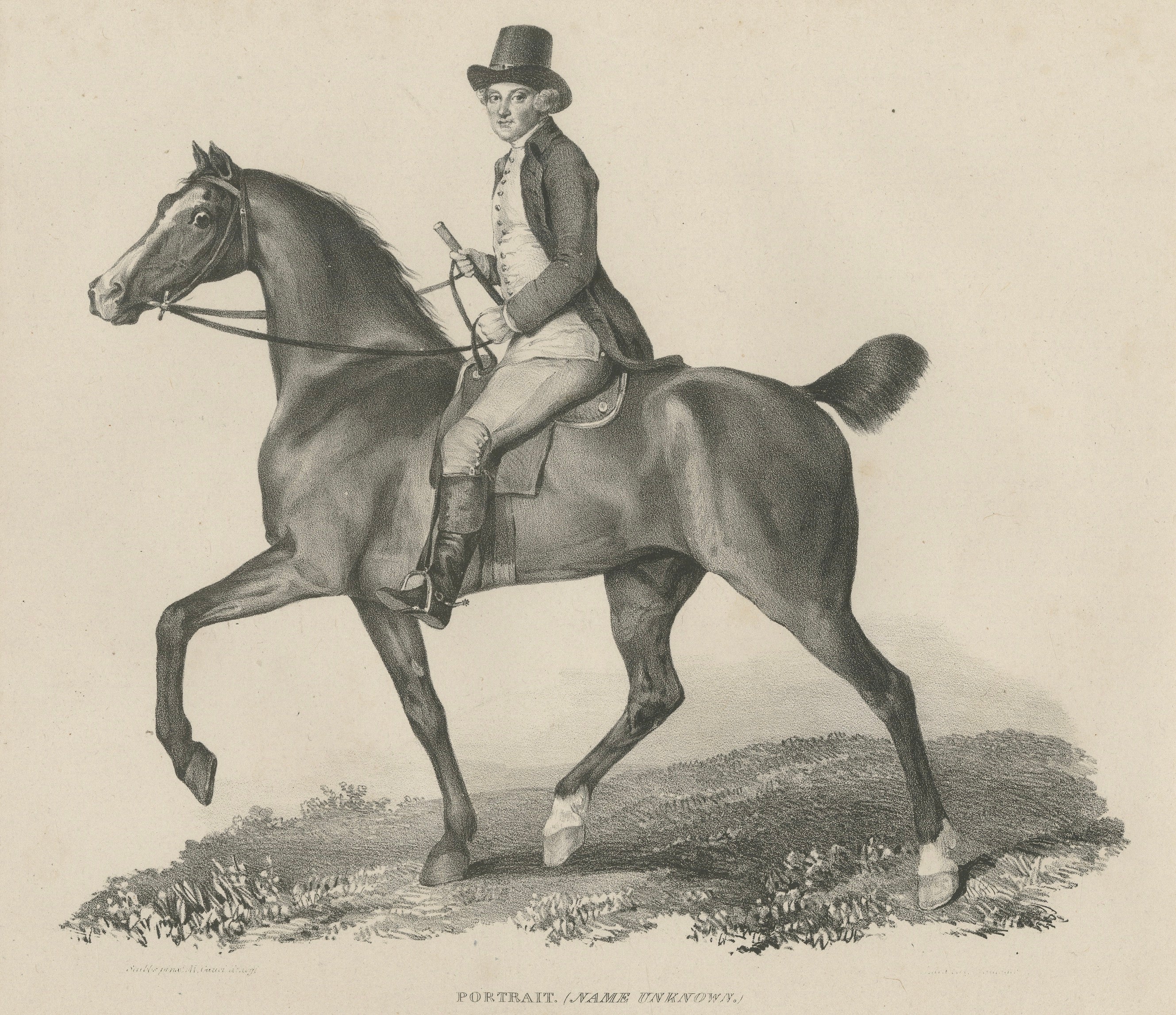 Elegant Regency Horse & Rider Portrait, Gauci Lithograph c.1840