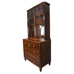 Antique Elegant Regency Mahogany and Satinwood Secretaire Bookcase c. 1820