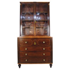 Elegante librería secreter de caoba y madera satinada de la Regencia c. 1820