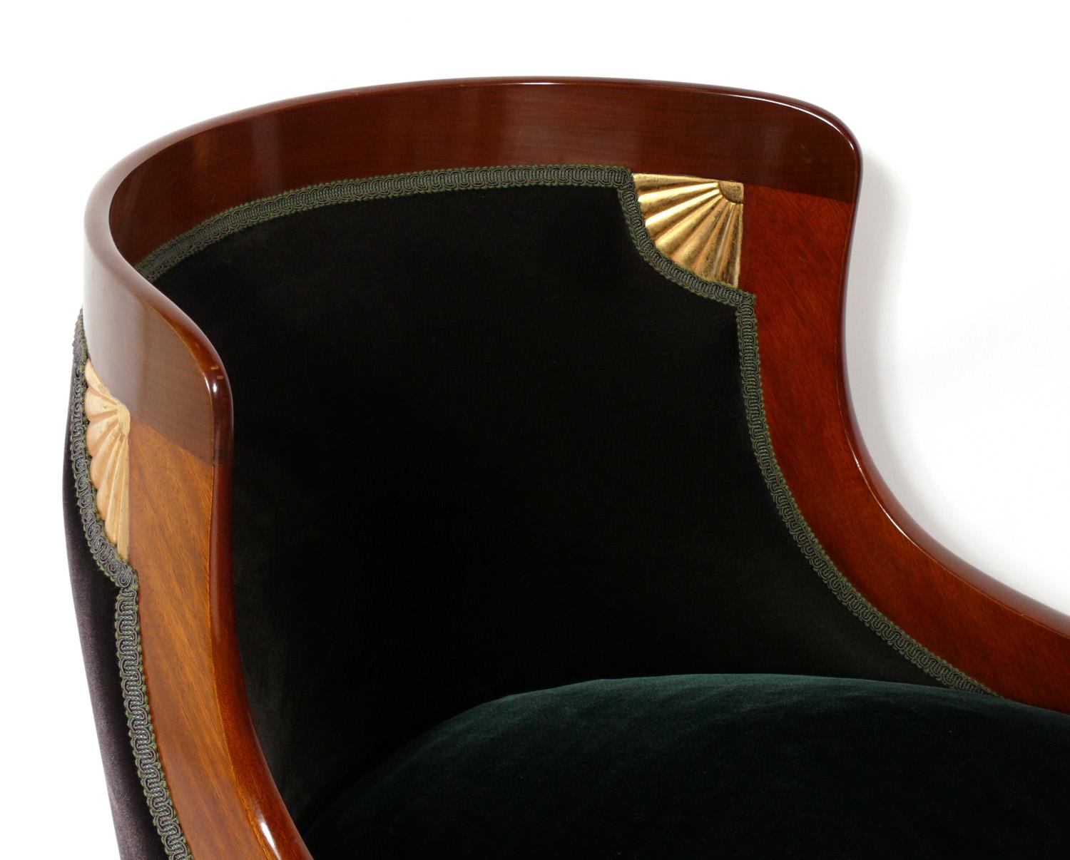 American Elegant Regency Revival Chair in Forest Green Velvet For Sale