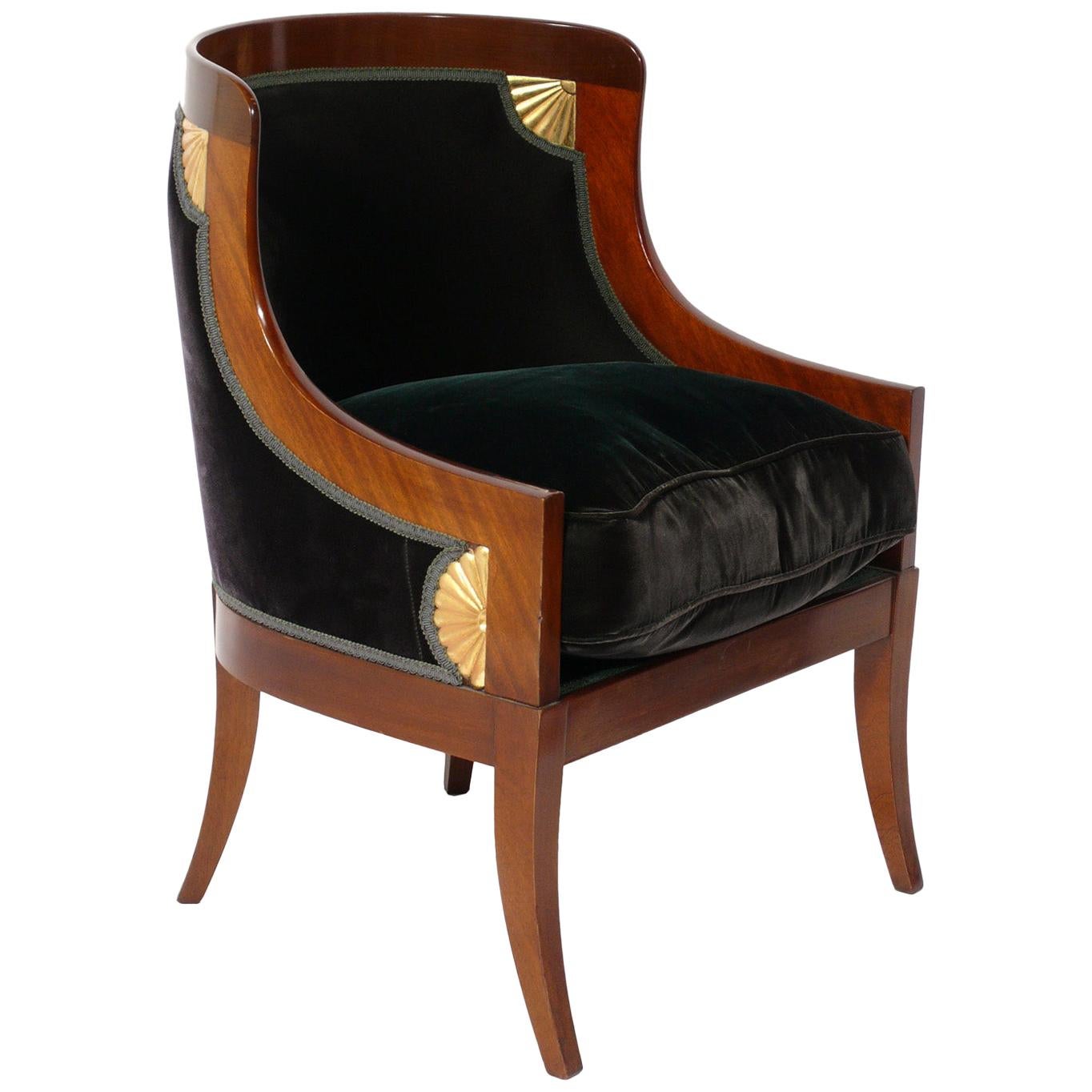 Elegant Regency Revival Chair in Forest Green Velvet For Sale