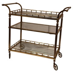 Elegant Regency Style 3 Tier Brass 
Glass Mid Century Modern Bar Cart