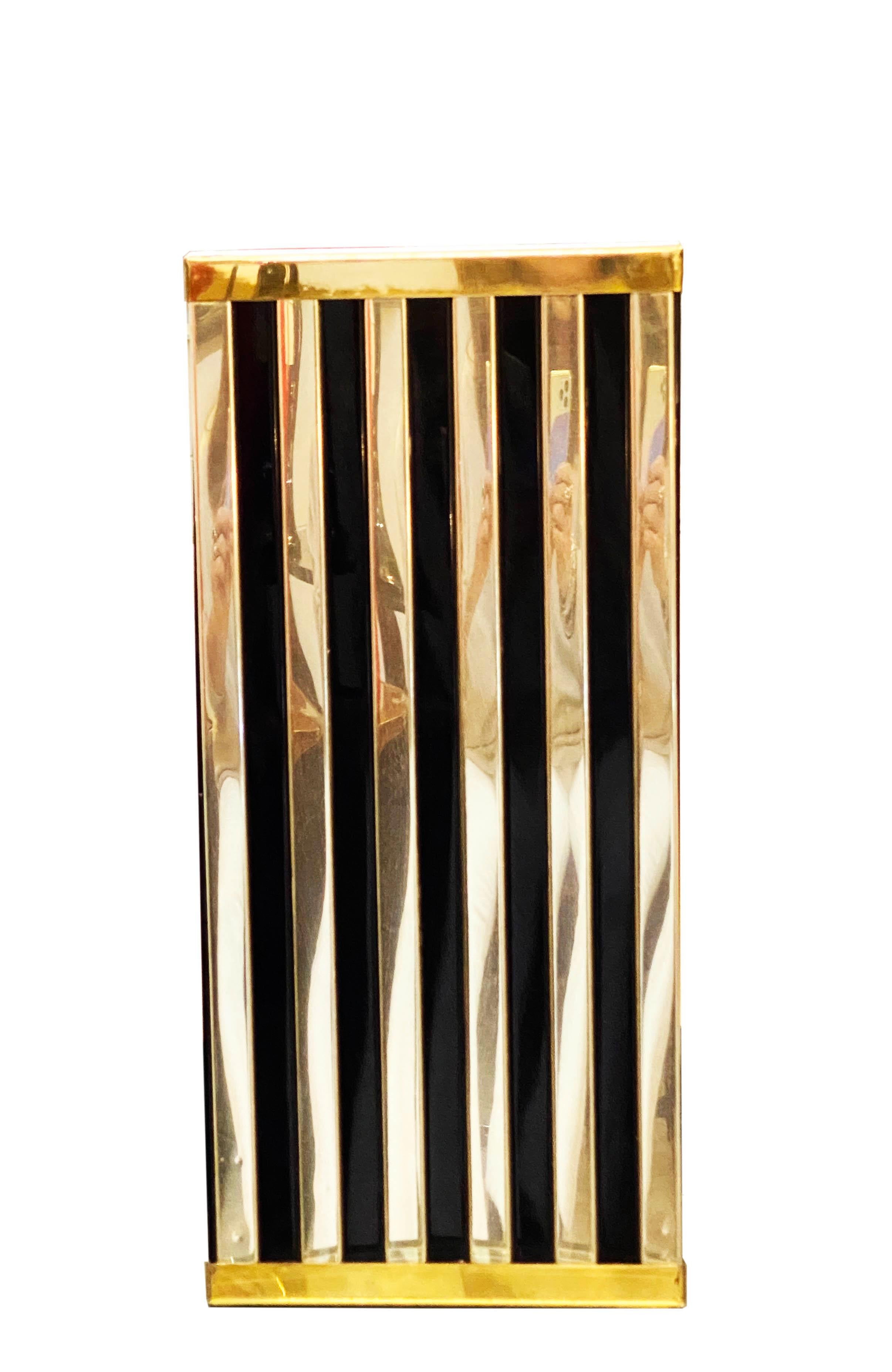 Brass and black metal Hollywood Regency umbrella stand in the style of Romeo Rega.