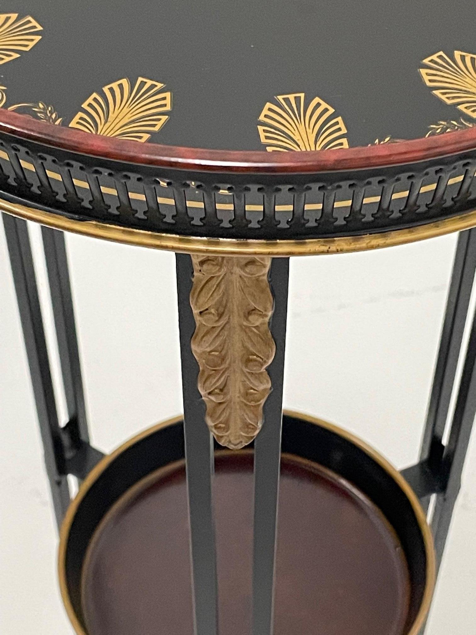 Italian Elegant Regency Style Painted Tole & Iron Two Tier Side Table