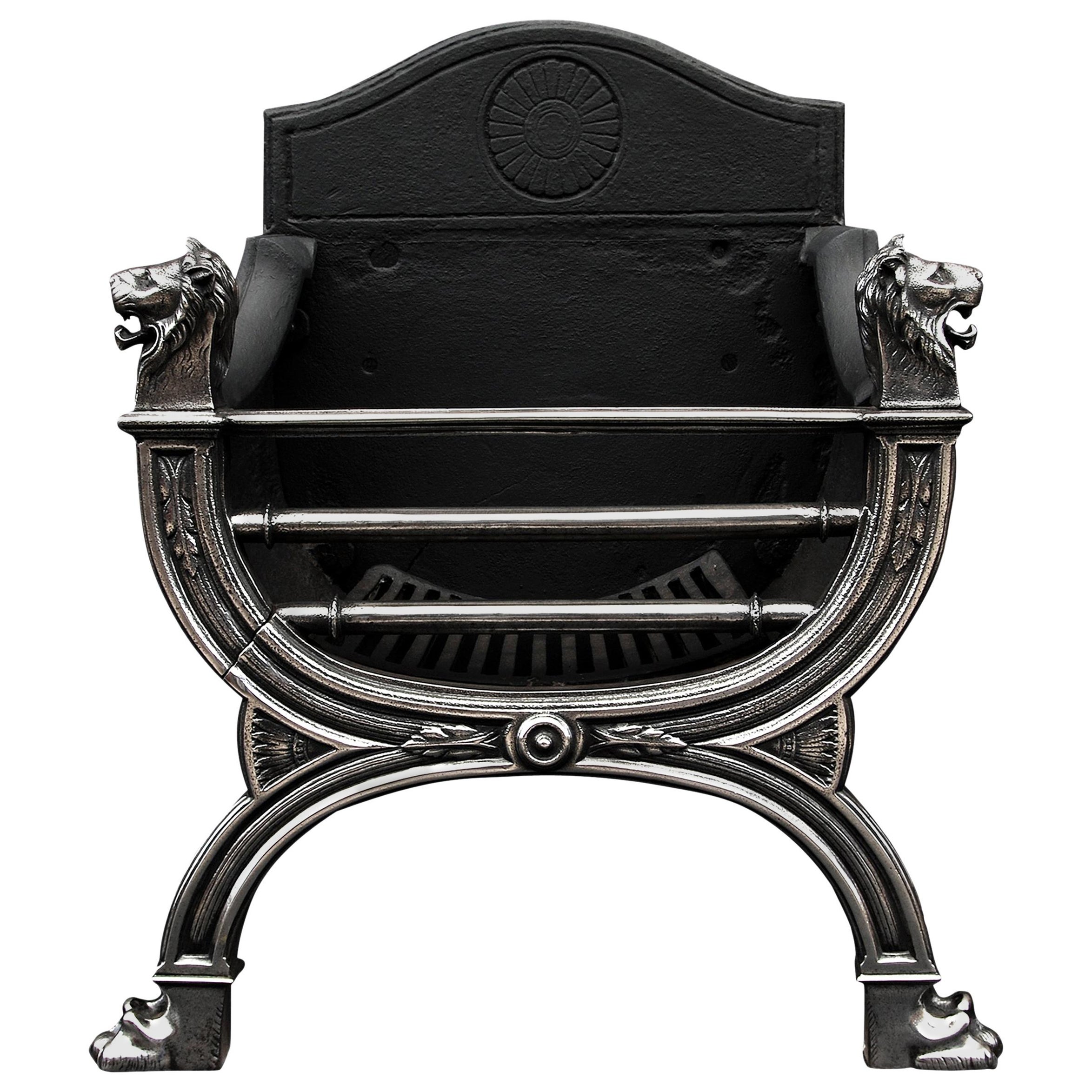 Elegant Regency Style Polished Cast Iron Fire Grate For Sale