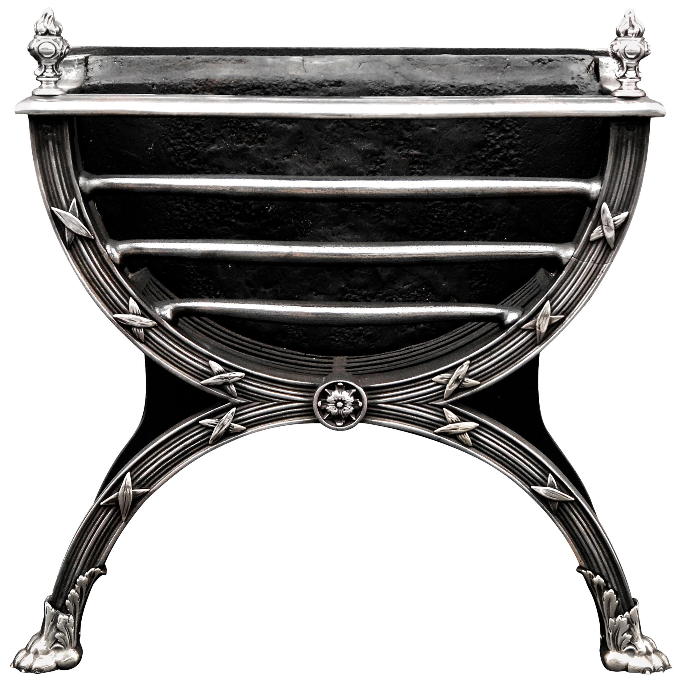 Elegant Regency Style Polished Cast Iron Fire Grate