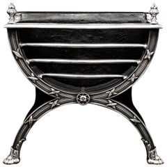Used Elegant Regency Style Polished Cast Iron Fire Grate