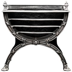 Elegant Regency Style Polished Cast Iron Fire Grate