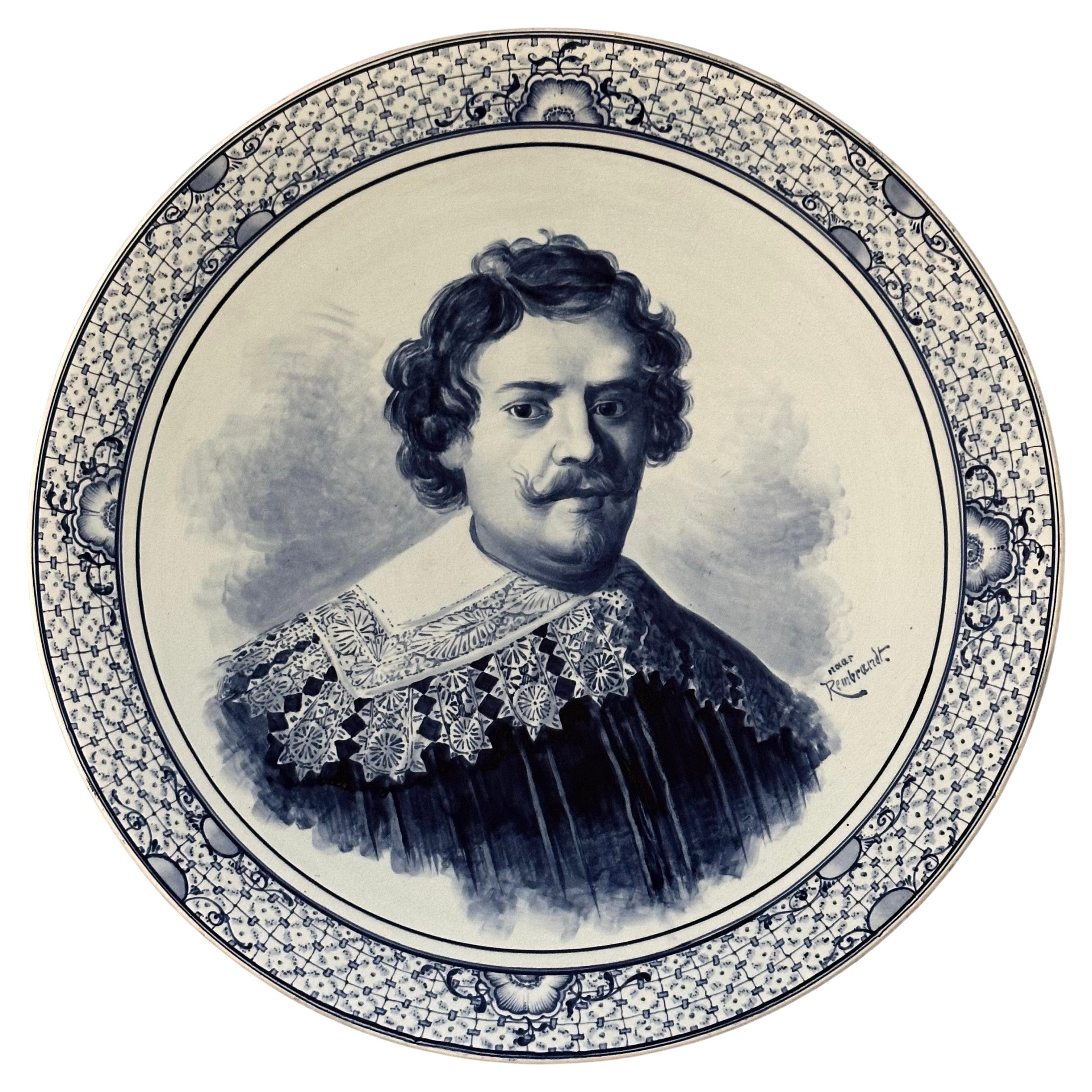 Elegant Rembrandt Porcelain Portrait Charger / Plaque by Royal Bonn Delft