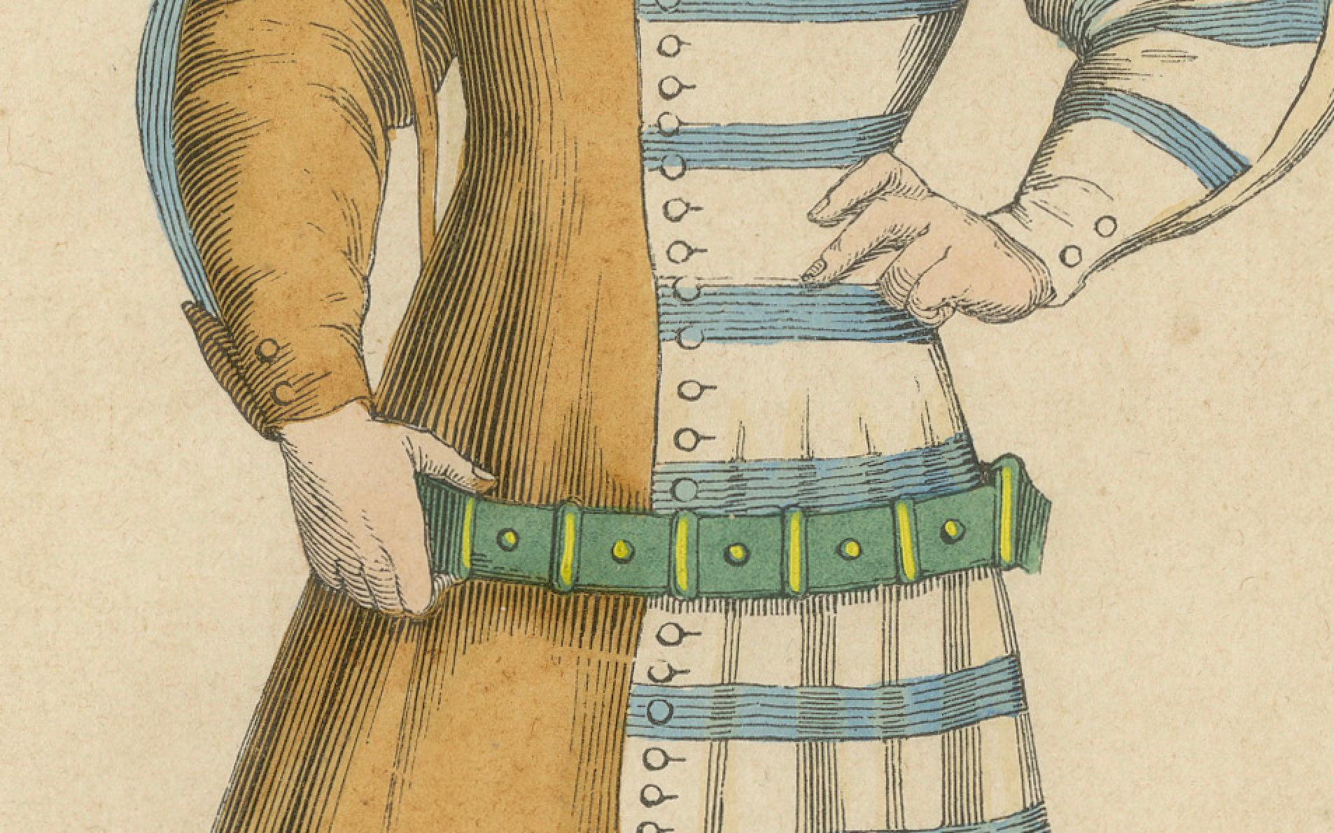 Elegant Renaissance Italian Youth Fashion, Published and Hand-Colored in 1847 In Good Condition For Sale In Langweer, NL