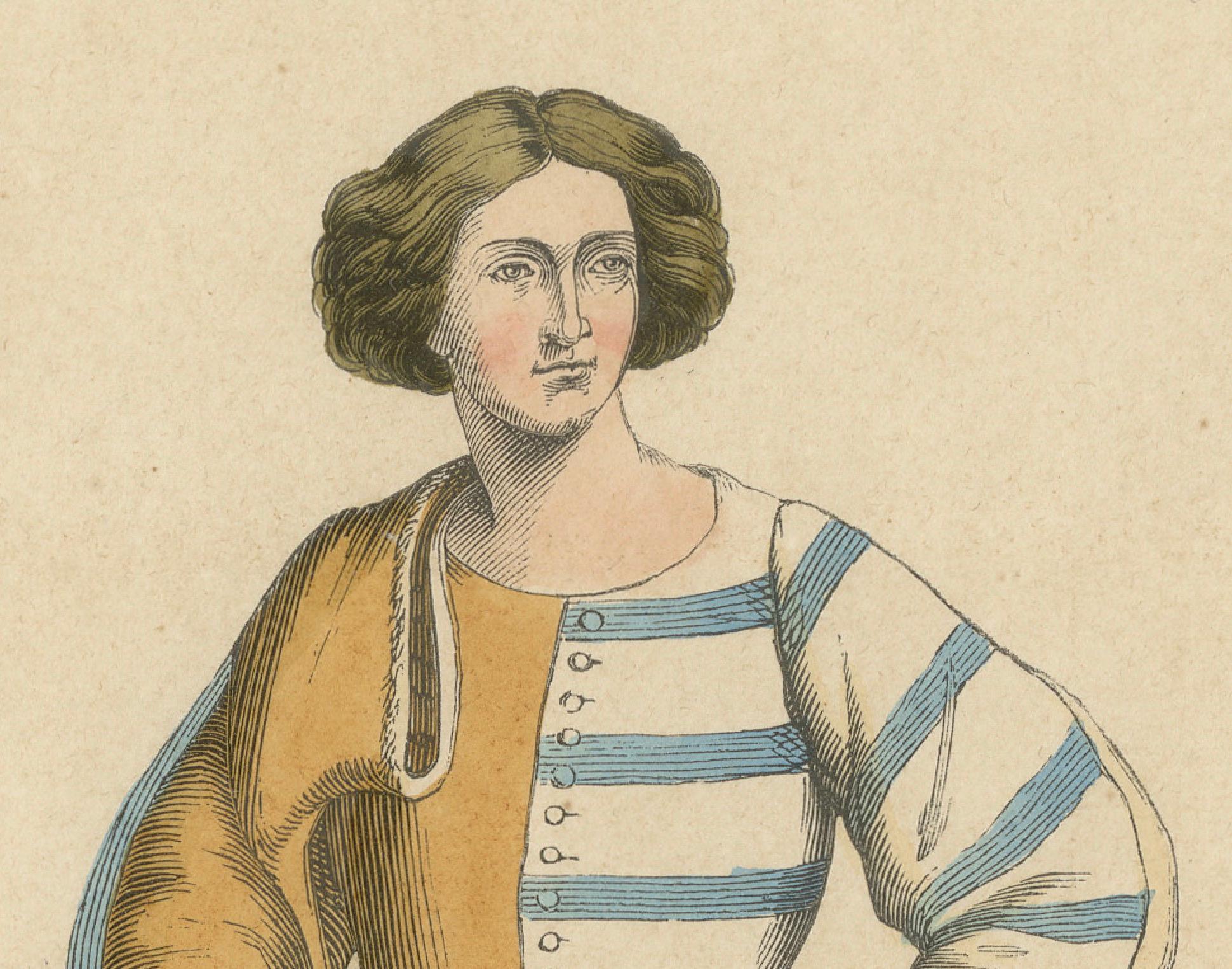 Mid-19th Century Elegant Renaissance Italian Youth Fashion, Published and Hand-Colored in 1847 For Sale