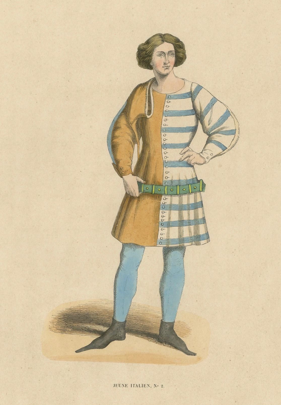 Paper Elegant Renaissance Italian Youth Fashion, Published and Hand-Colored in 1847 For Sale