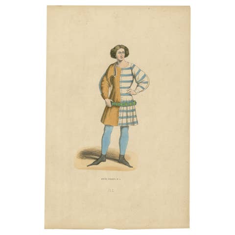 Elegant Renaissance Italian Youth Fashion, Published and Hand-Colored in 1847