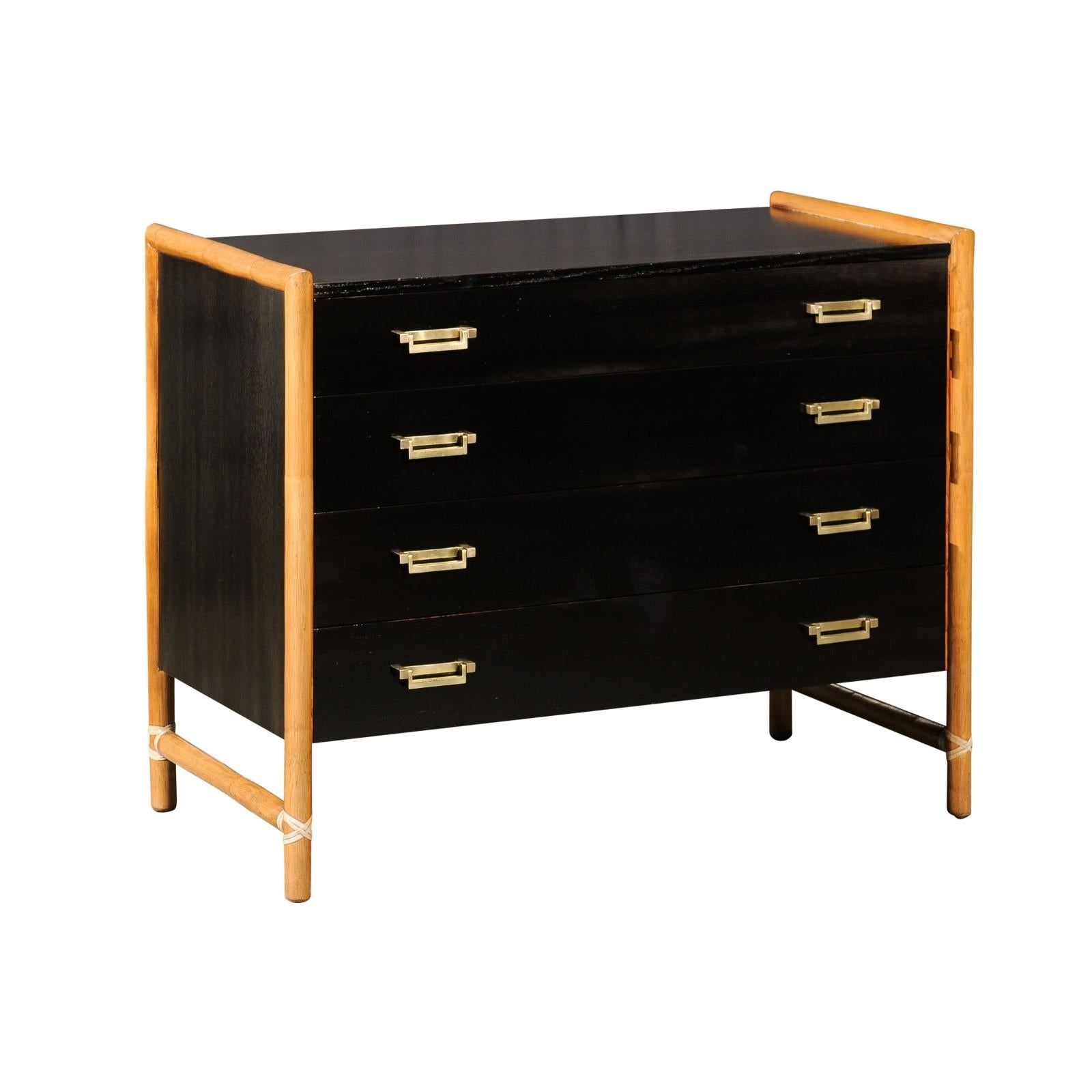Elegant Restored Cerused Oak and Rattan Campaign Chest by McGuire, circa 1970 For Sale