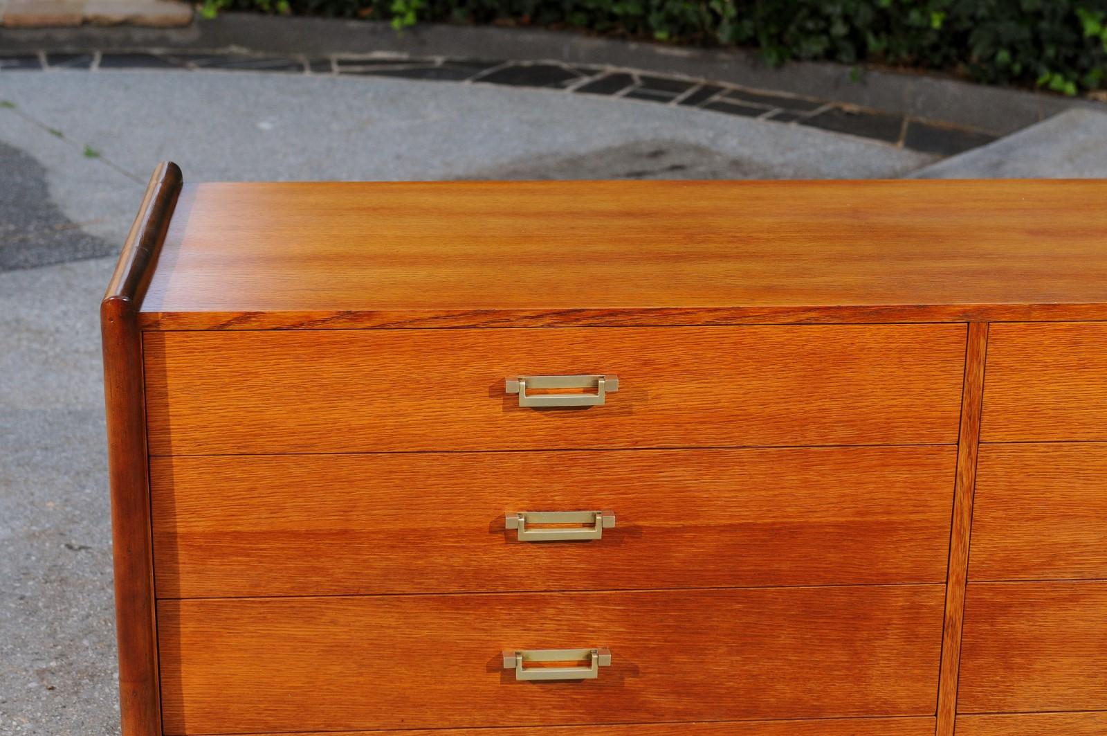 Brass Elegant Restored Oak and Rattan Campaign Chest by McGuire, circa 1970 For Sale