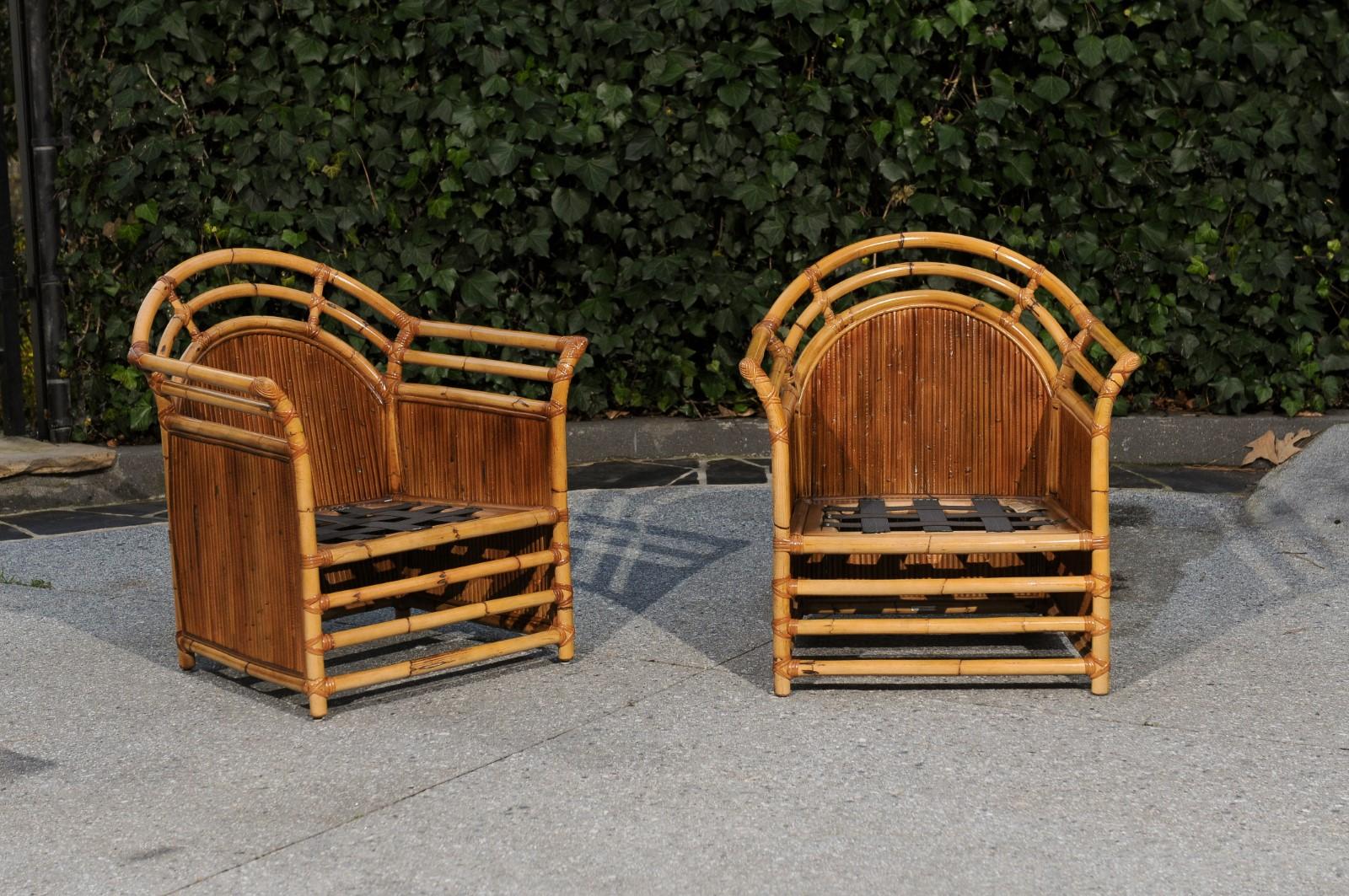 These magnificent lounge chair frames are shipped as professionally photographed and described in the listing narrative: Meticulously professionally restored and ready for upholstery.

An incredibly rare and beautiful pair of restored lounge or