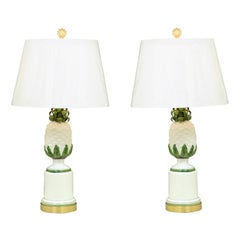 Elegante coppia restaurata di lampade ad ananas in ceramica e ottone, Italia, circa 1960