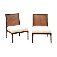 Elegant Pair of Vintage Cane Loungers after Robsjohn-Gibbings - 2 Pr Available
