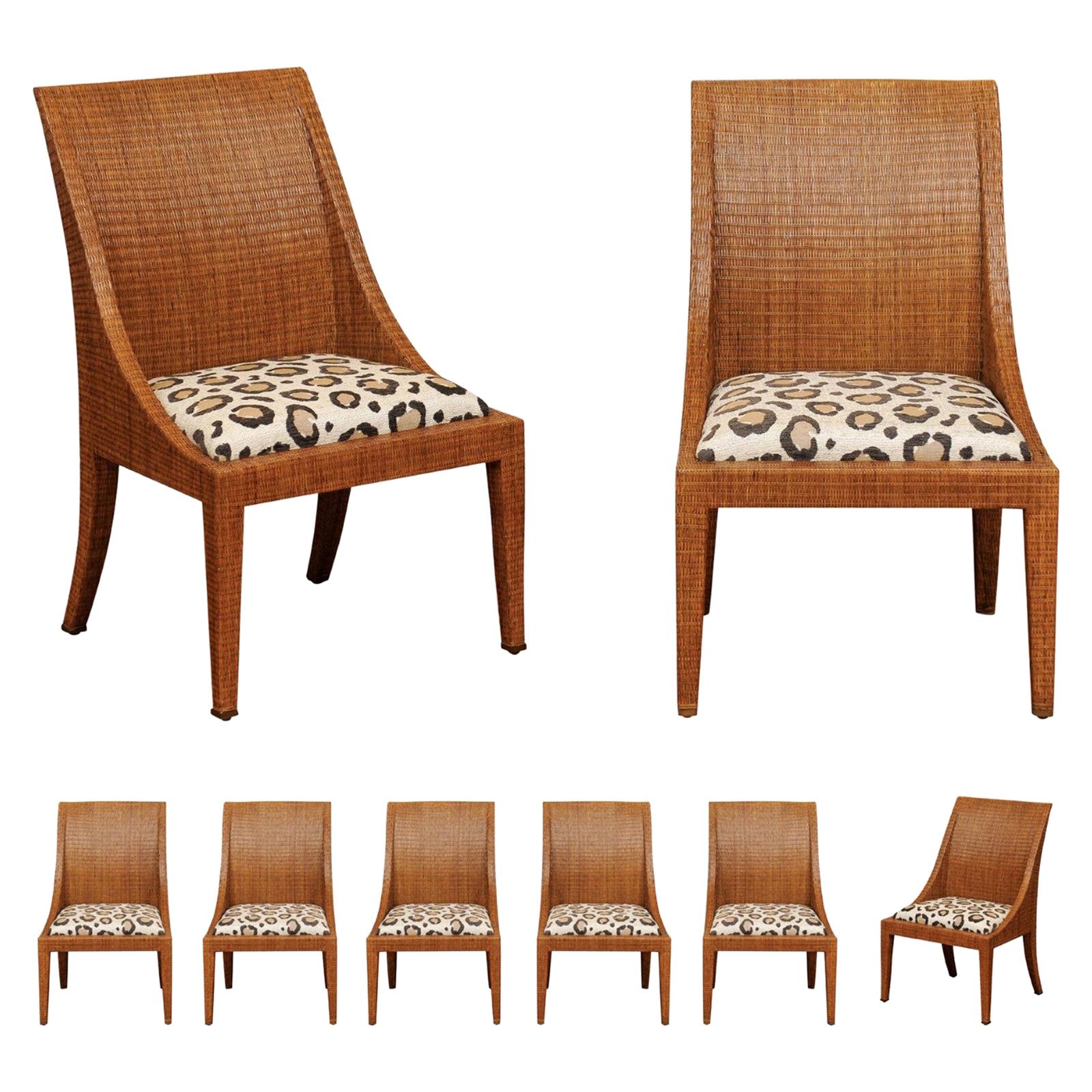 Elegant Restored Set of 10 Cane Dining Chairs by McGuire For Sale