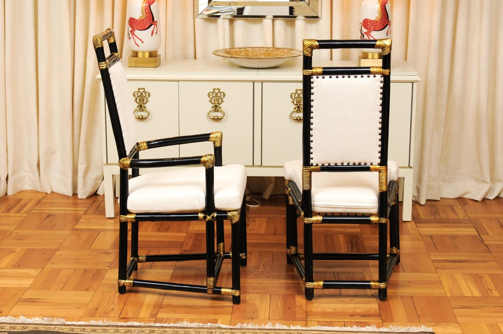 Cane Regal Set of 12 Egyptian Revival Throne Dining Chairs by Henry Olko, circa 1955 For Sale