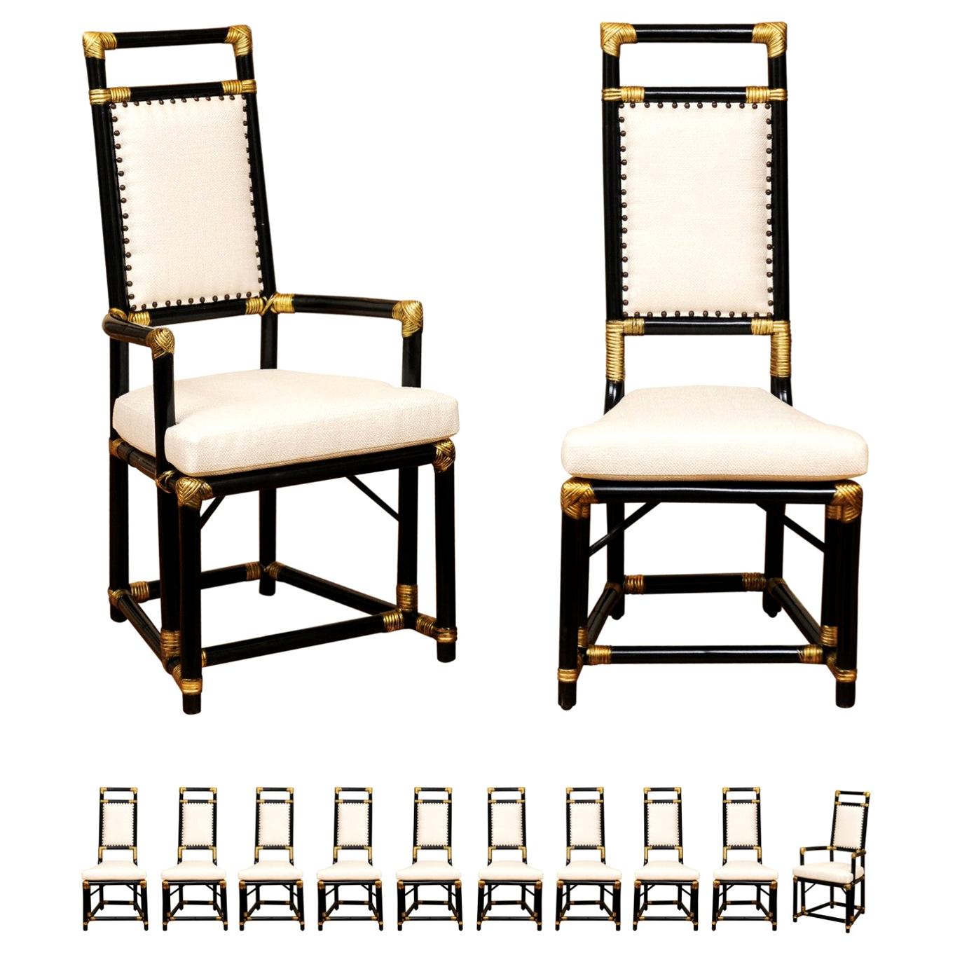 Regal Set of 12 Egyptian Revival Throne Dining Chairs by Henry Olko, circa 1955 For Sale