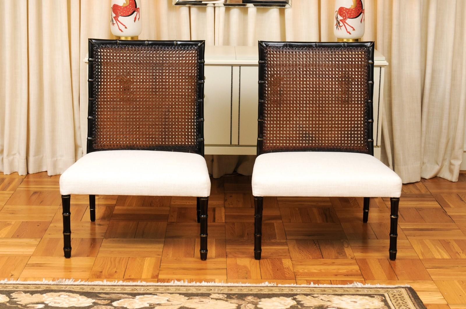 Late 20th Century Elegant Restored Set of 4 Double-Sided Cane Backer Slipper Loungers For Sale