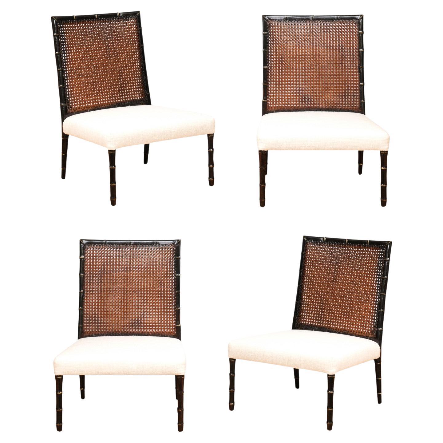 Restaurierter Satz von 4 doppelseitigen Sesseln mit Rohrrückenlehne, restauriert im Angebot