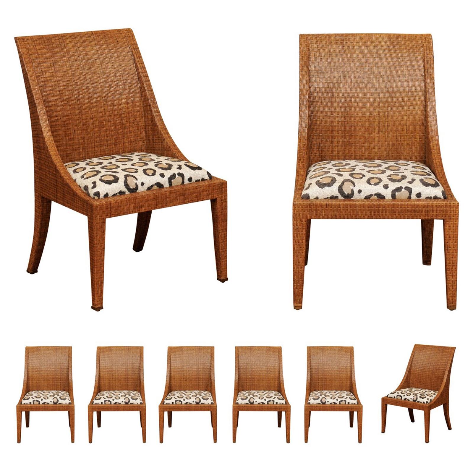 Elegant Restored Set of 8 Cane Dining Chairs by McGuire